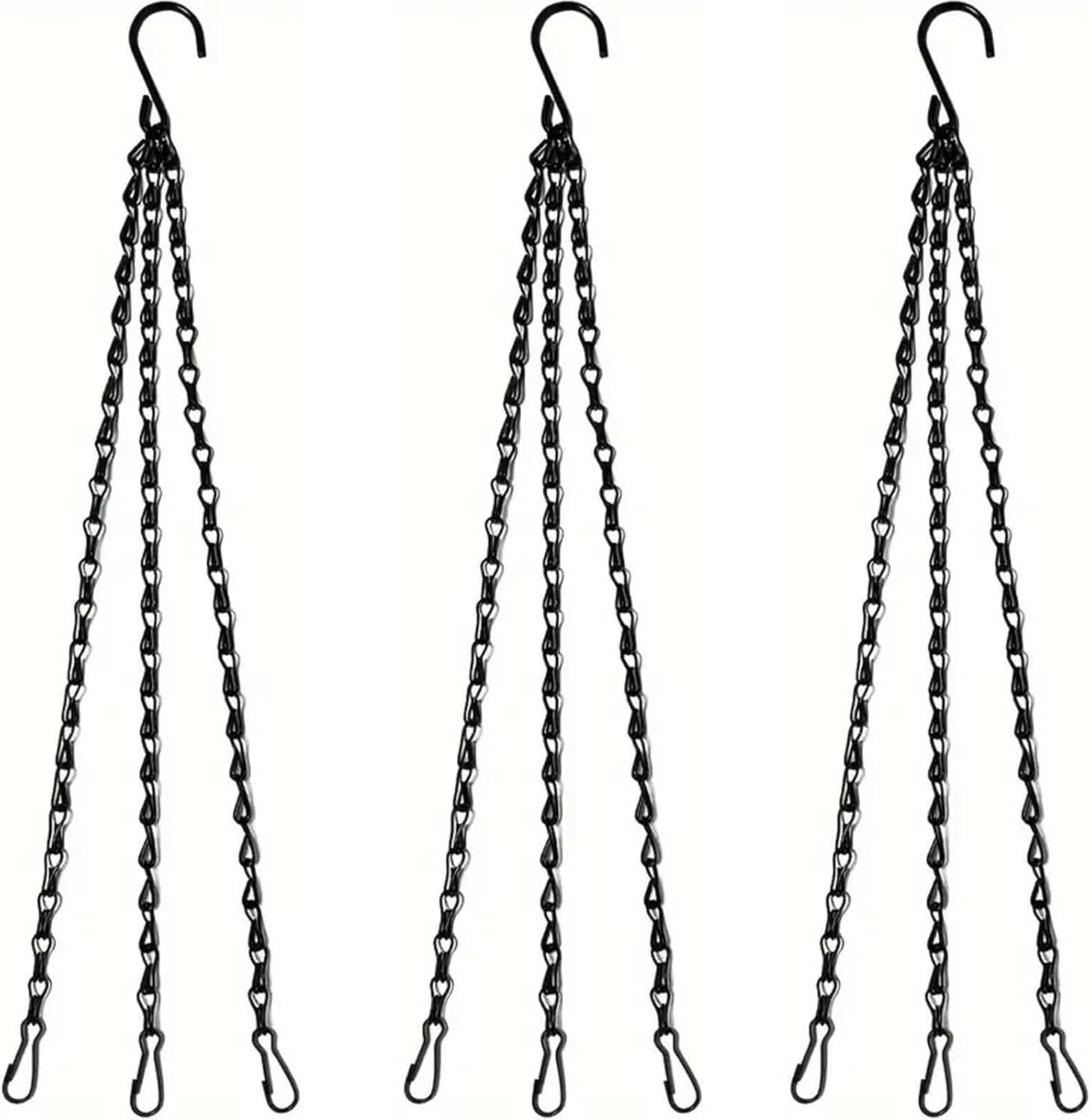 Hanging Basket Chain, 3 Sets Plant Hanger Metal Chains with Clips for Flower Pots, Planters, Bird Cage, Lanterns(Black) (Clips)