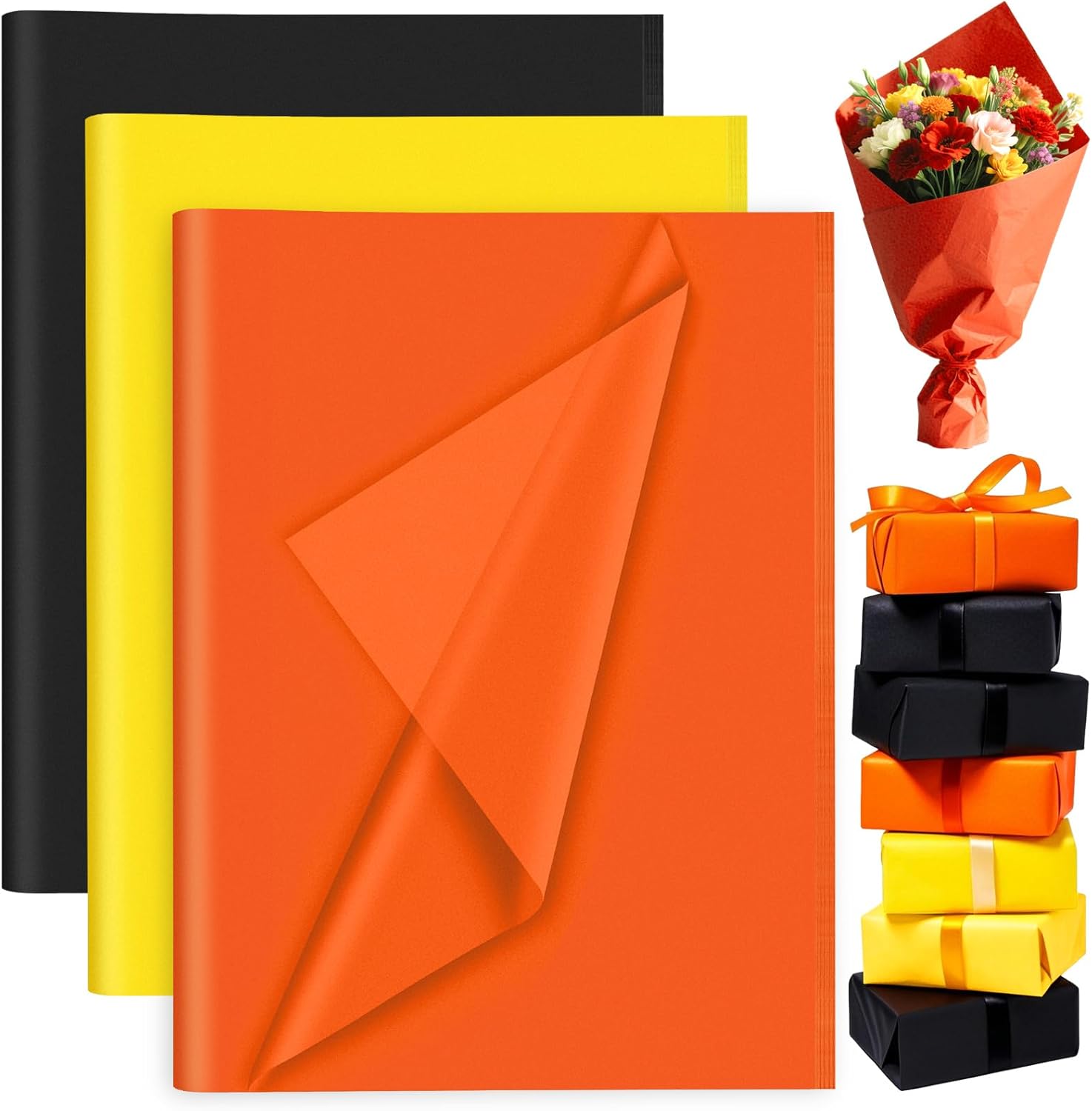 Petluno 60 Sheets Black Orange Yellow Tissue Paper Bulk Petluno 60 Sheets Black Orange Yellow Tissue Paper Bulk