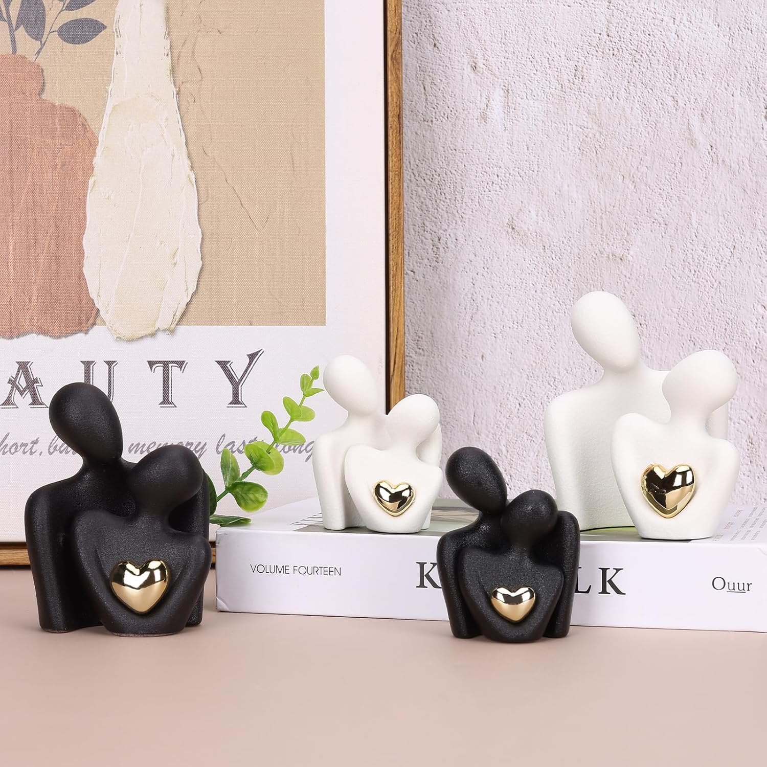 Mini Couples Statue - Ceramic Romantic Pair in Love Figurines for Bedroom Decor