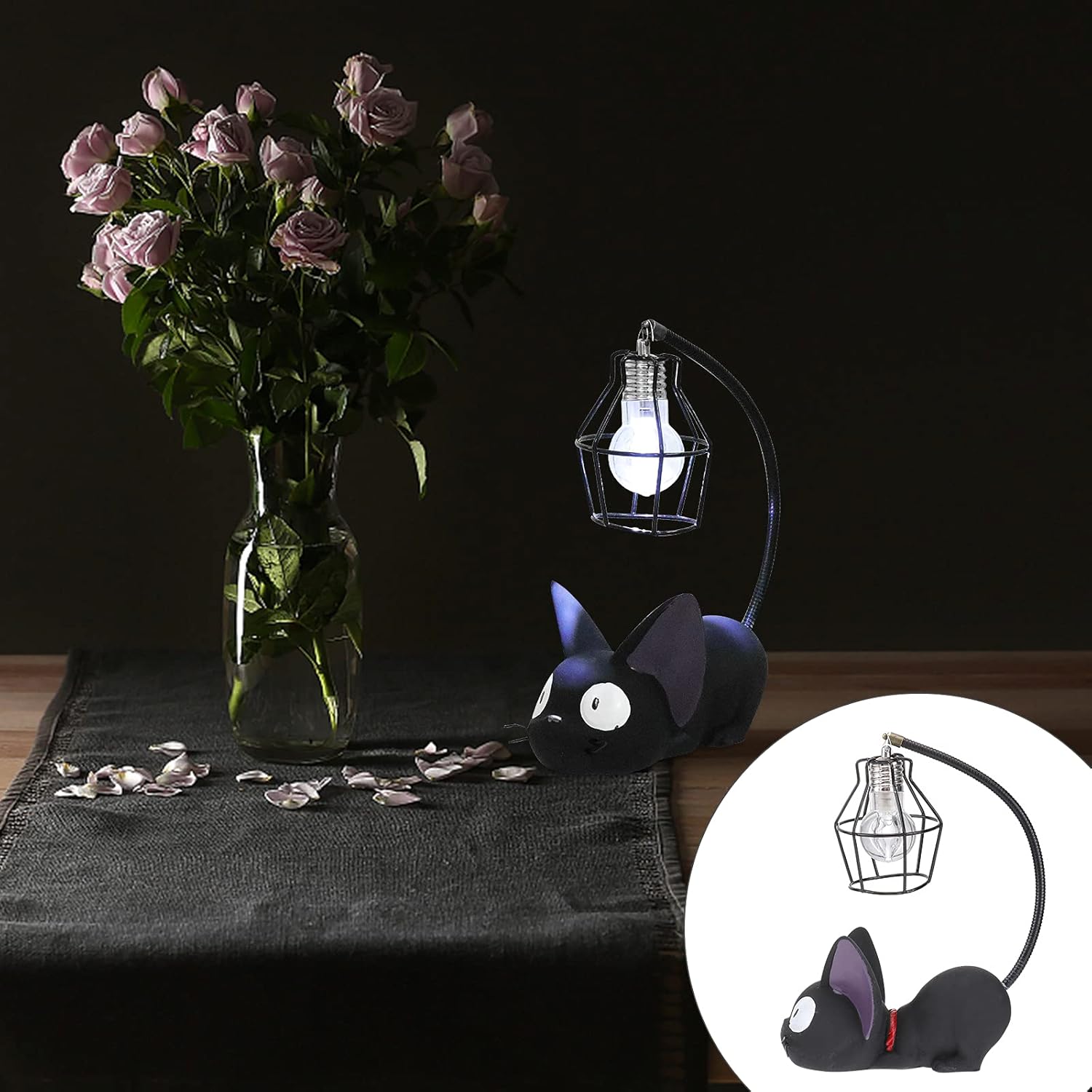 Resin Cat Design lamp Creative Night Light Table Bedside Lamps for Reading (Iron Wire Lampshade