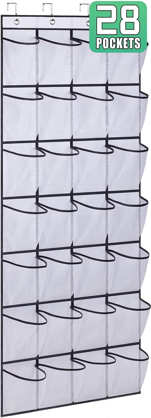 28 Large Mesh Pockets Over The Door Shoe Rack