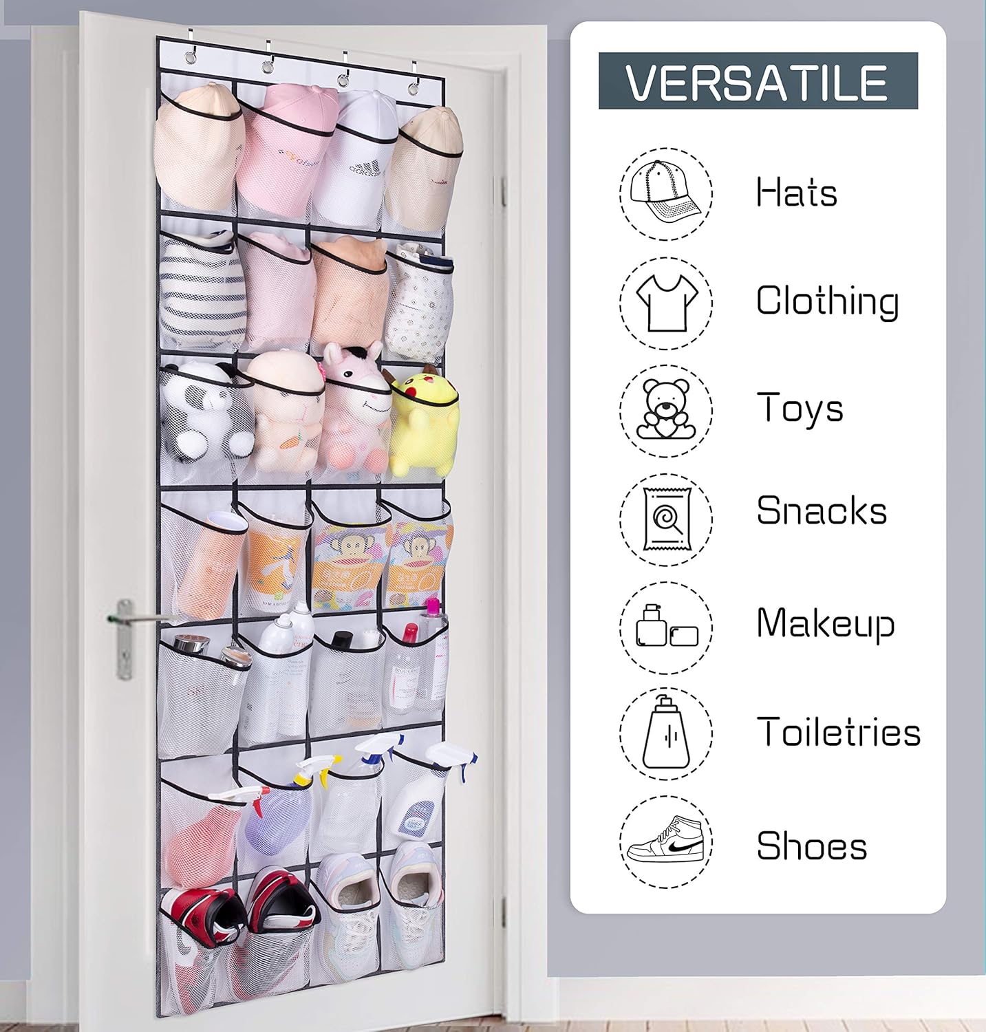 28 Large Mesh Pockets Over The Door Shoe Rack
