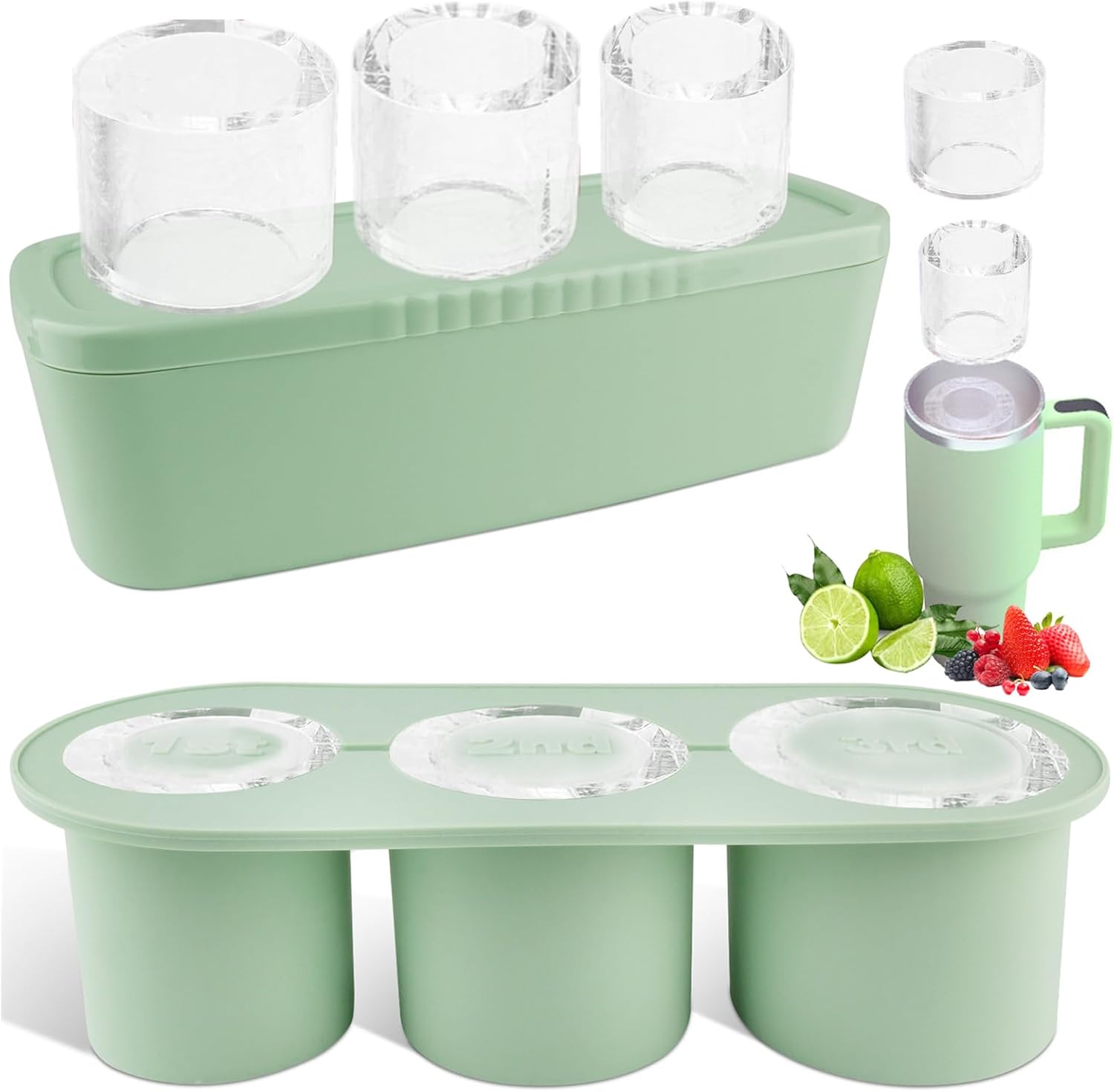 Store Ice Cube Tray for Stanley Cup 30-40 oz Tumbler 3pcs Silicone Ice Cube Molds With Lid and Bin for Chilling Cocktails Whiskey Drinks Juice Coffee Easy Fill and Release Ice Maker(Green Store Ice Cube Tray for Stanley Cup 30-40 oz Tumbler 3pcs Silicone Ice Cube Molds With Lid and Bin for Chilling Cocktails Whiskey Drinks Juice Coffee Easy Fill and Release Ice Maker(Green