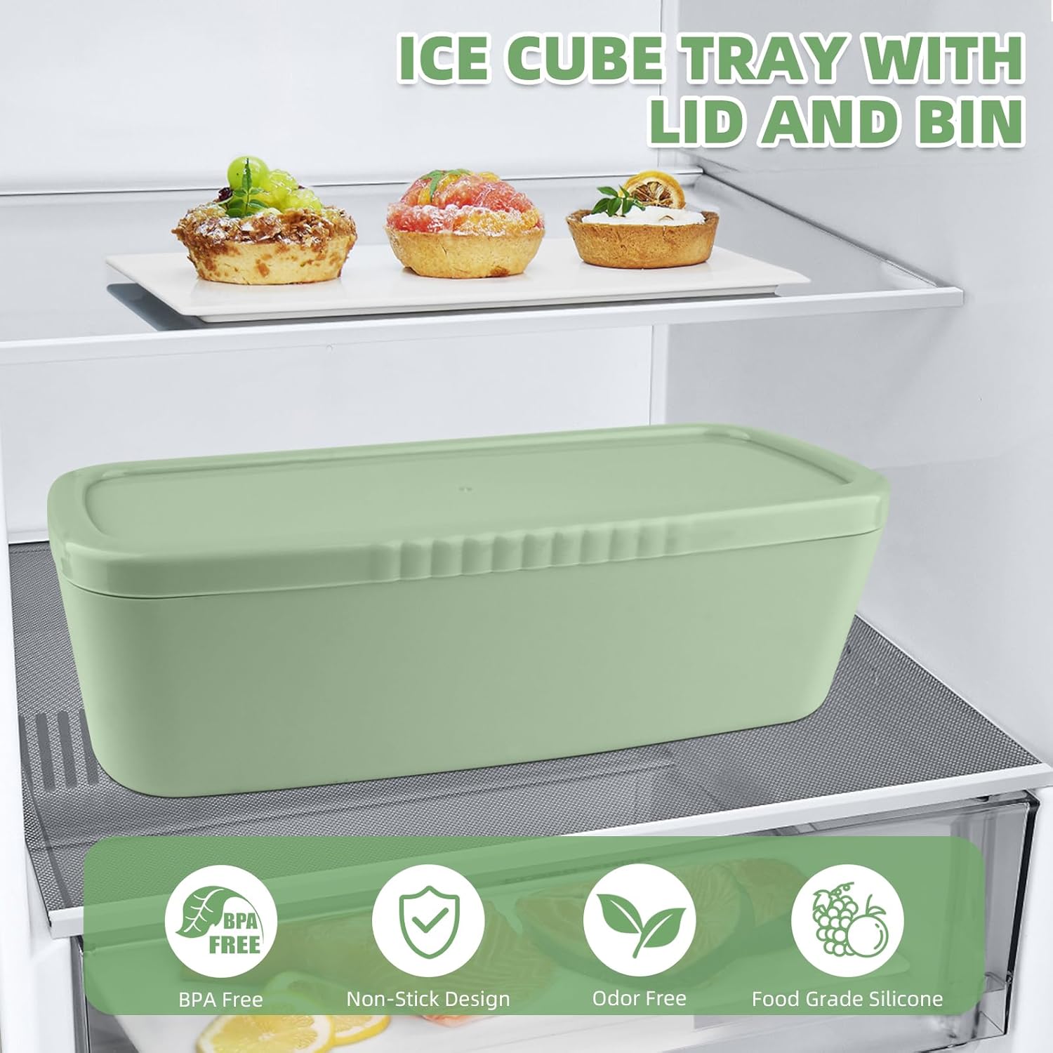 Store Ice Cube Tray for Stanley Cup 30-40 oz Tumbler 3pcs Silicone Ice Cube Molds With Lid and Bin for Chilling Cocktails Whiskey Drinks Juice Coffee Easy Fill and Release Ice Maker(Green