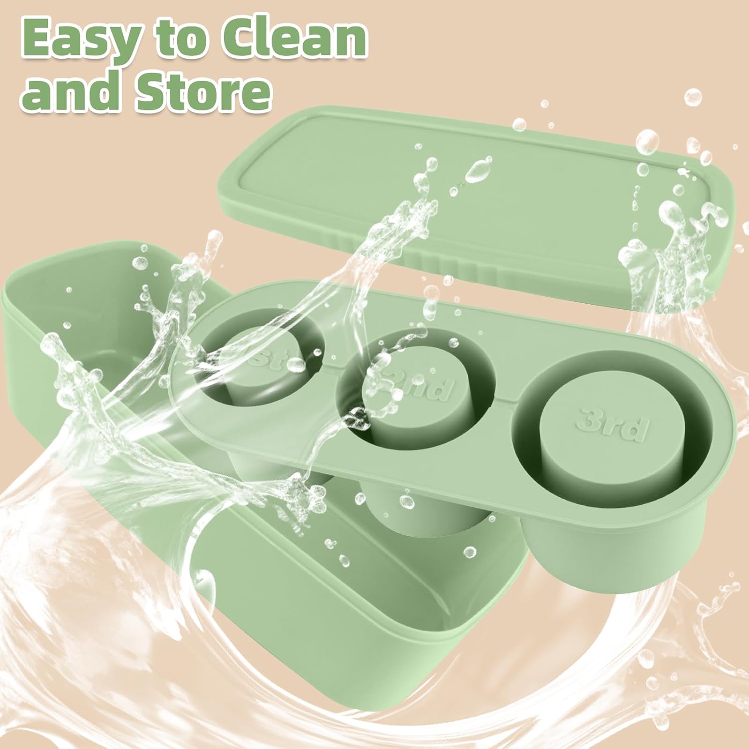 Store Ice Cube Tray for Stanley Cup 30-40 oz Tumbler 3pcs Silicone Ice Cube Molds With Lid and Bin for Chilling Cocktails Whiskey Drinks Juice Coffee Easy Fill and Release Ice Maker(Green