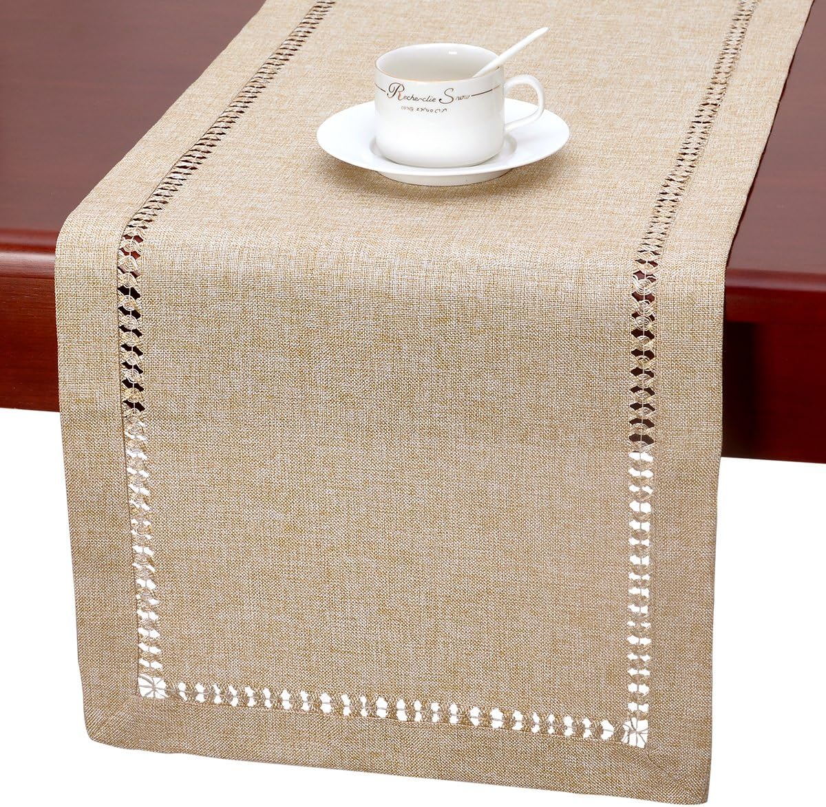 Handmade Hemstitch Beige Table Runner Or Dresser Scarf Handmade Hemstitch Beige Table Runner Or Dresser Scarf