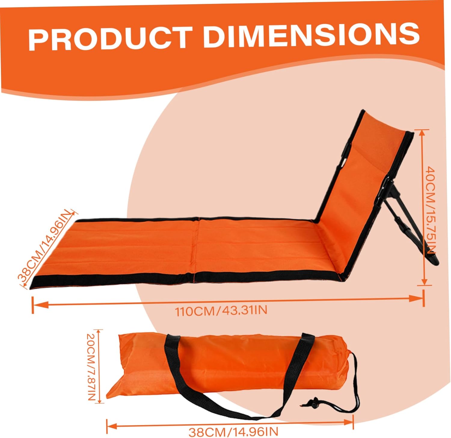 Reclining Beach Mat 15x43.3x15.8/15x26.8x15.8%27%27 Oxford Cloth Waterproof Foldable Beach Lounge Chair Lightweight & Portable Lounger for Adults Holidays Camping Park