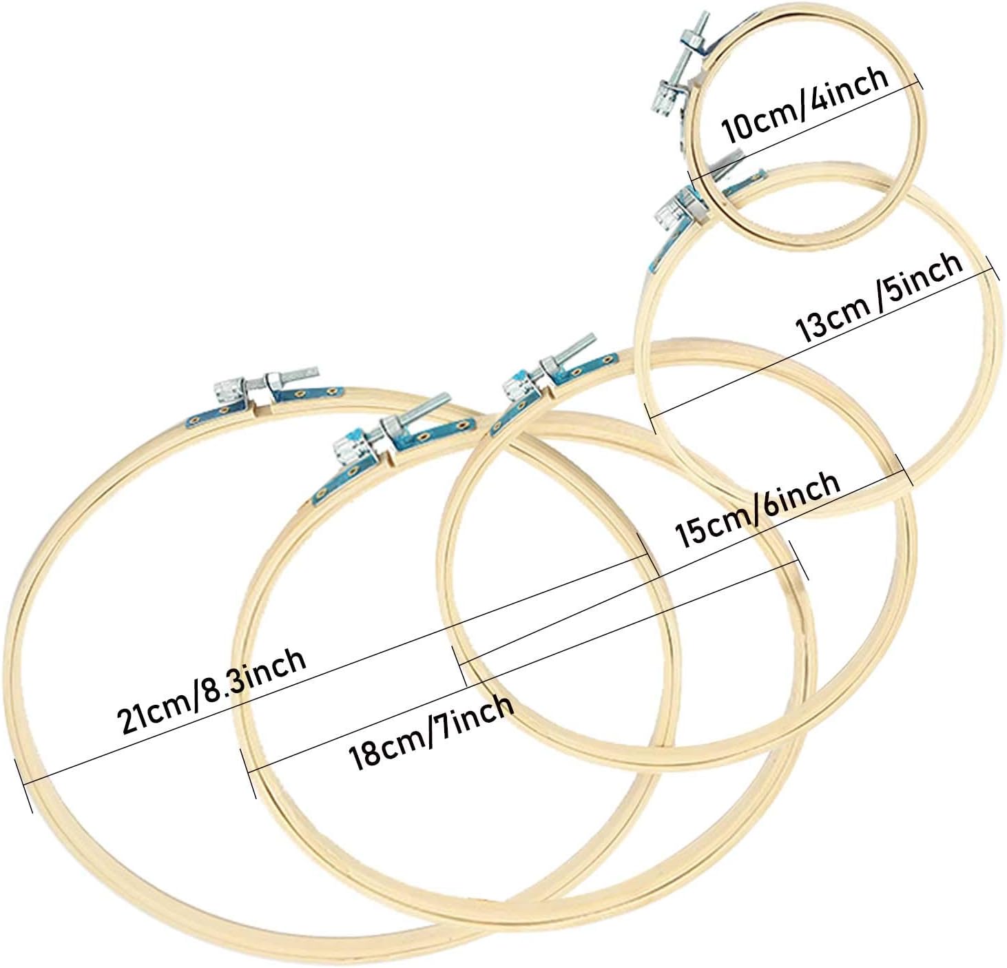 5 PCS Embroidery Hoops Round Bamboo Embroidery Hoop Circle Embroidery Frame Wood Hoop Cross Stitch Hoop Adjustable Sewing Rings Hoop for Embroidery Cross Stitching Crafts(4-8inch)