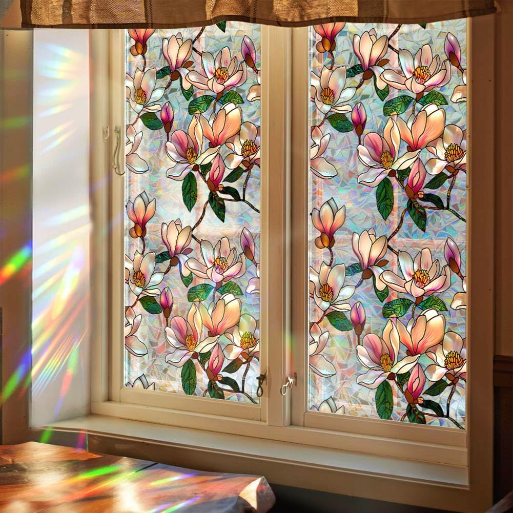 Retro Magnolia Flowers Window Privacy Film