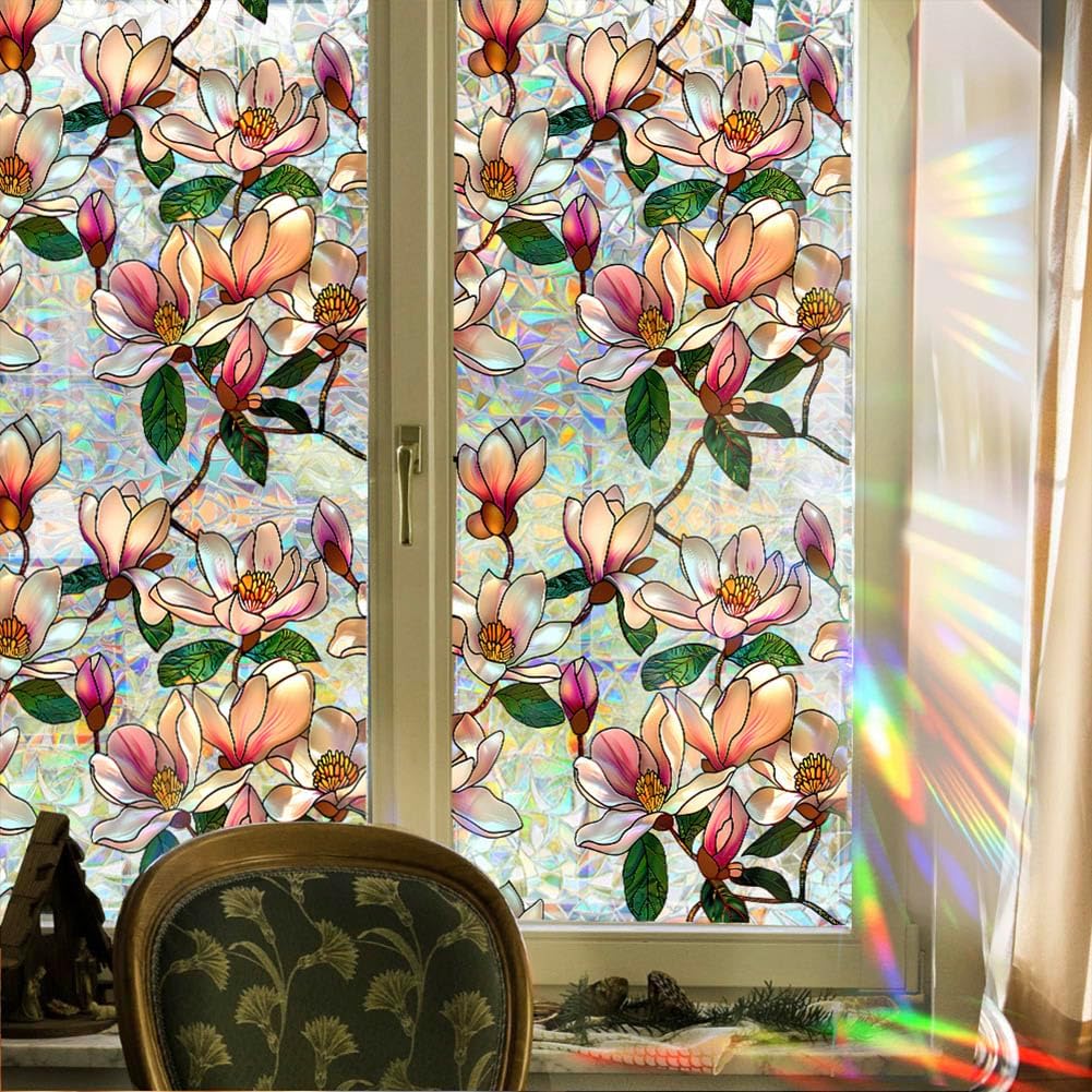 Retro Magnolia Flowers Window Privacy Film