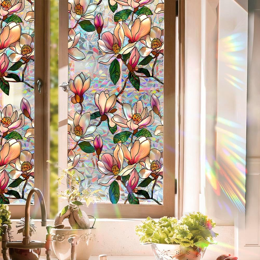 Retro Magnolia Flowers Window Privacy Film
