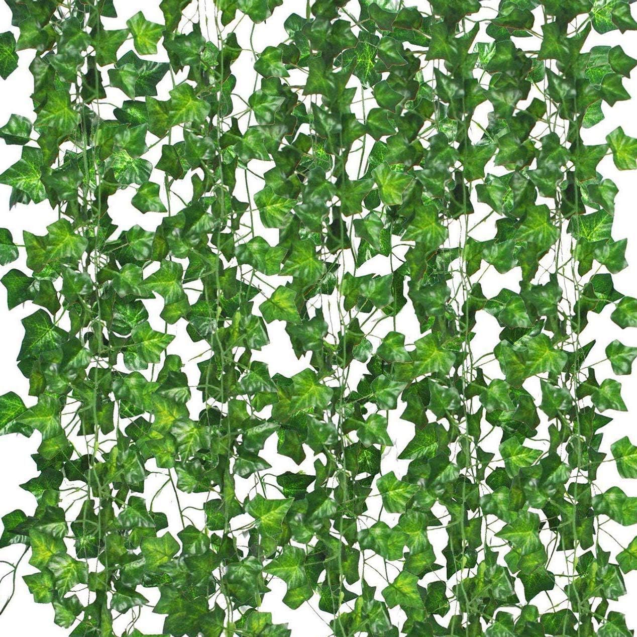 48 Pack Fake Vines for Room Decor Artificial Ivy Garland with Clip Green Flowers Hanging Plants Faux Greenery Leaves Bedroom Aesthetic Decor for Home Garden Wall Wedding