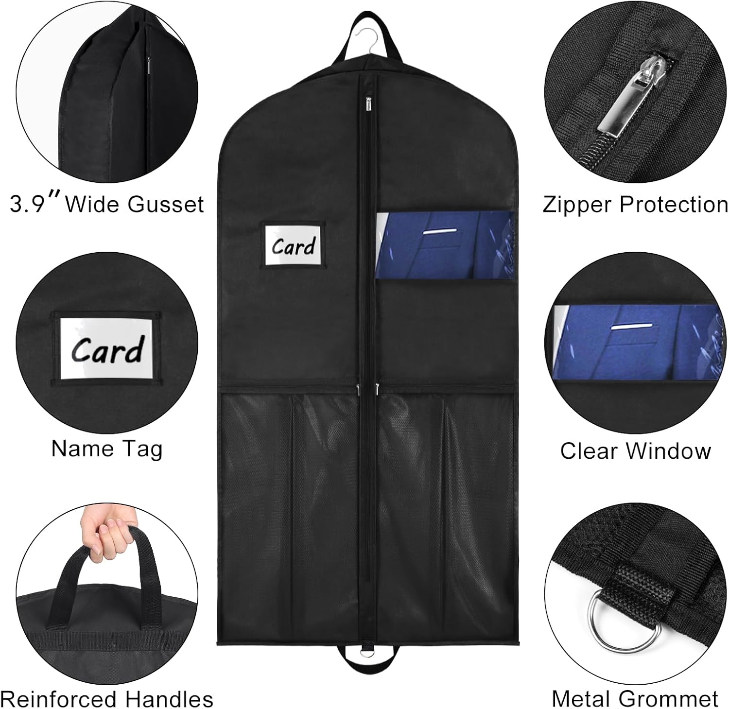 Garment Bags for Hanging Clothes Travel 43" Suit Bags for Closet Storage with Pockets Breathable Clothes Bags for Travel