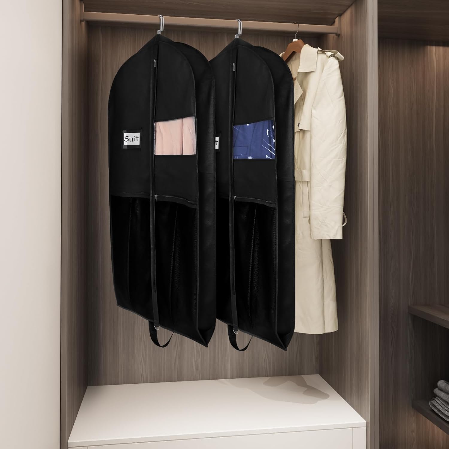 Garment Bags for Hanging Clothes Travel 43" Suit Bags for Closet Storage with Pockets Breathable Clothes Bags for Travel