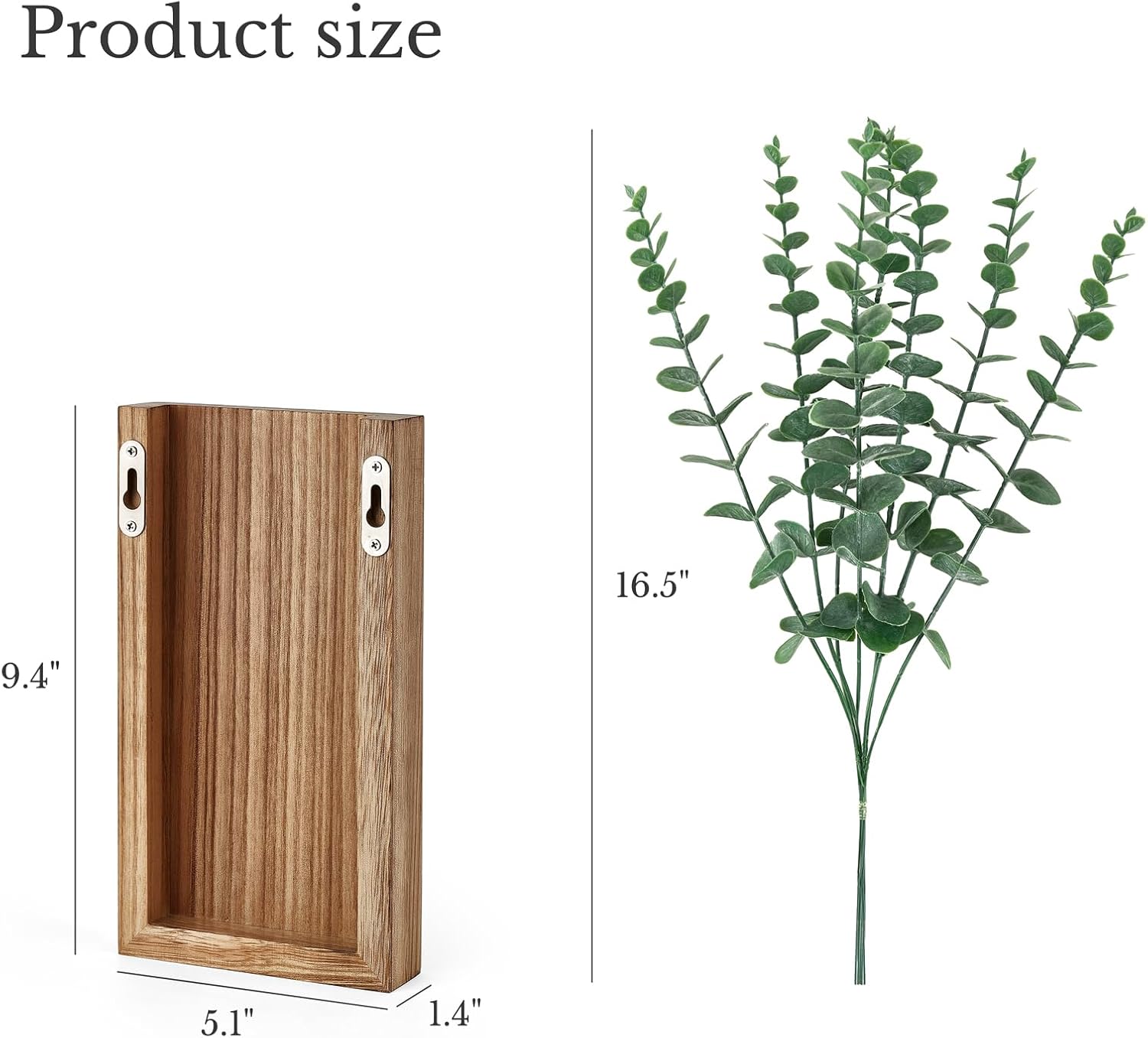 2 Pack Wood Wall Planter Vase with Artificial Eucalyptus Farmhouse Wall Hanging Decor Pocket Planter for Indoor Fake Plants Greenery Flowers
