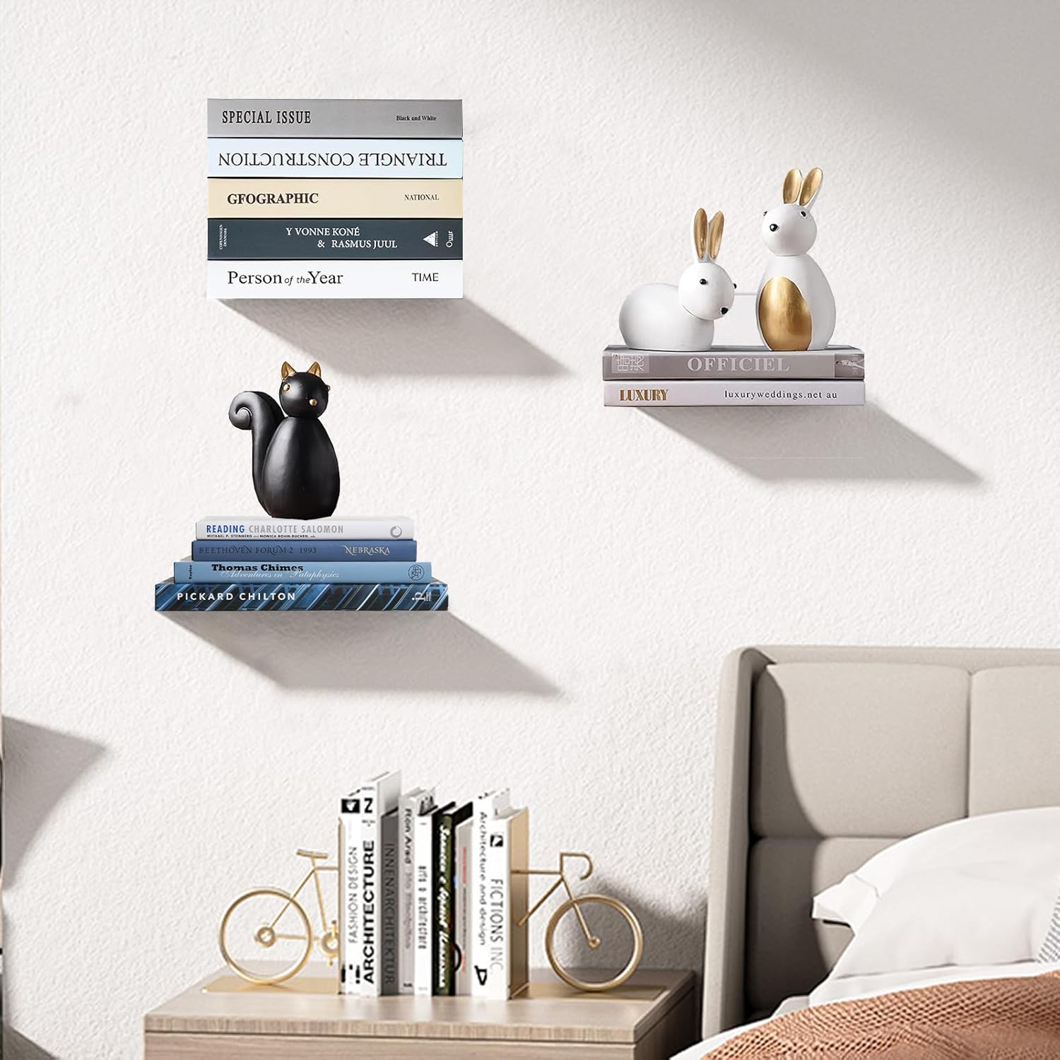 Invisible Floating Bookshelf - Modern White Wall Mount Metal Shelves for Room