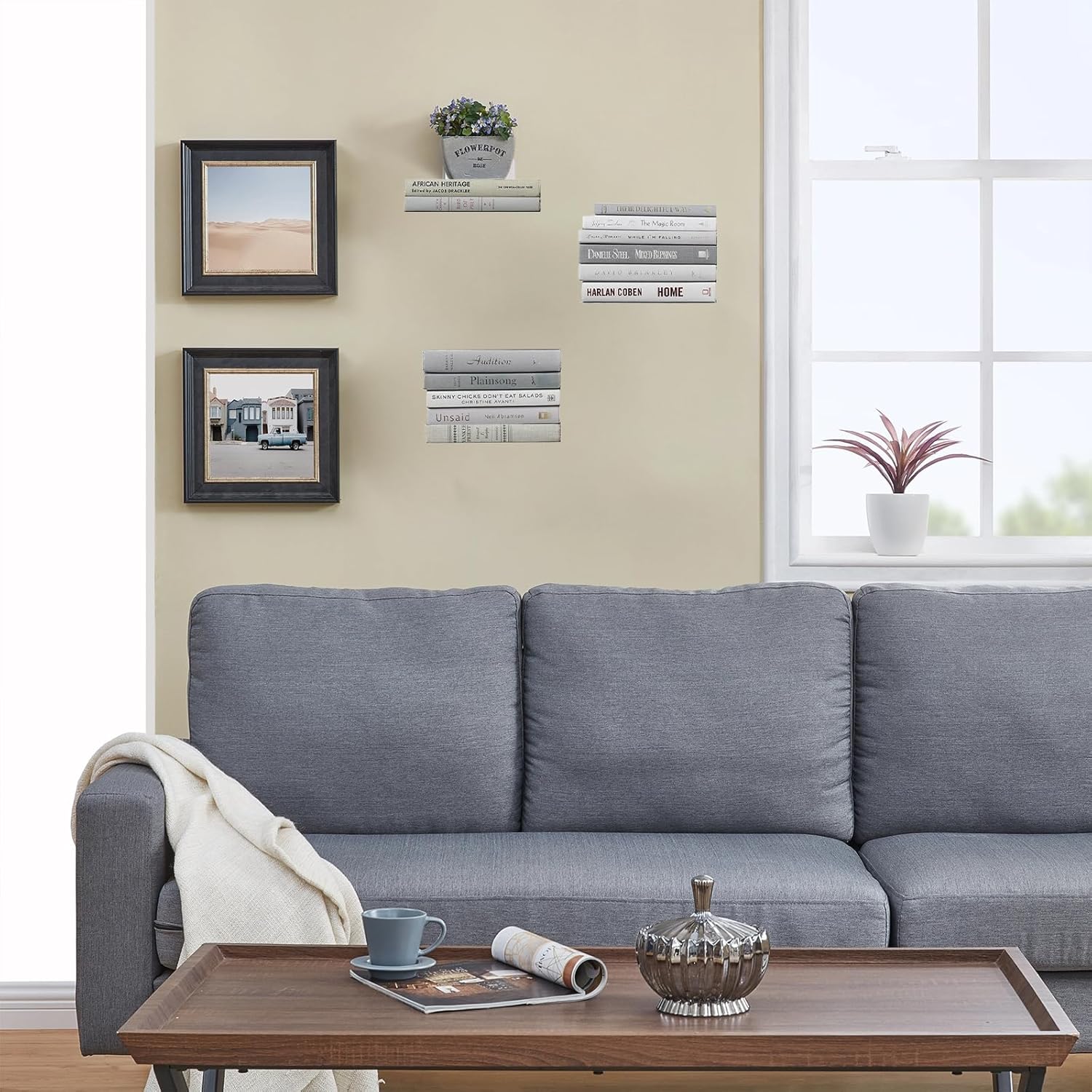 Invisible Floating Bookshelf - Modern White Wall Mount Metal Shelves for Room