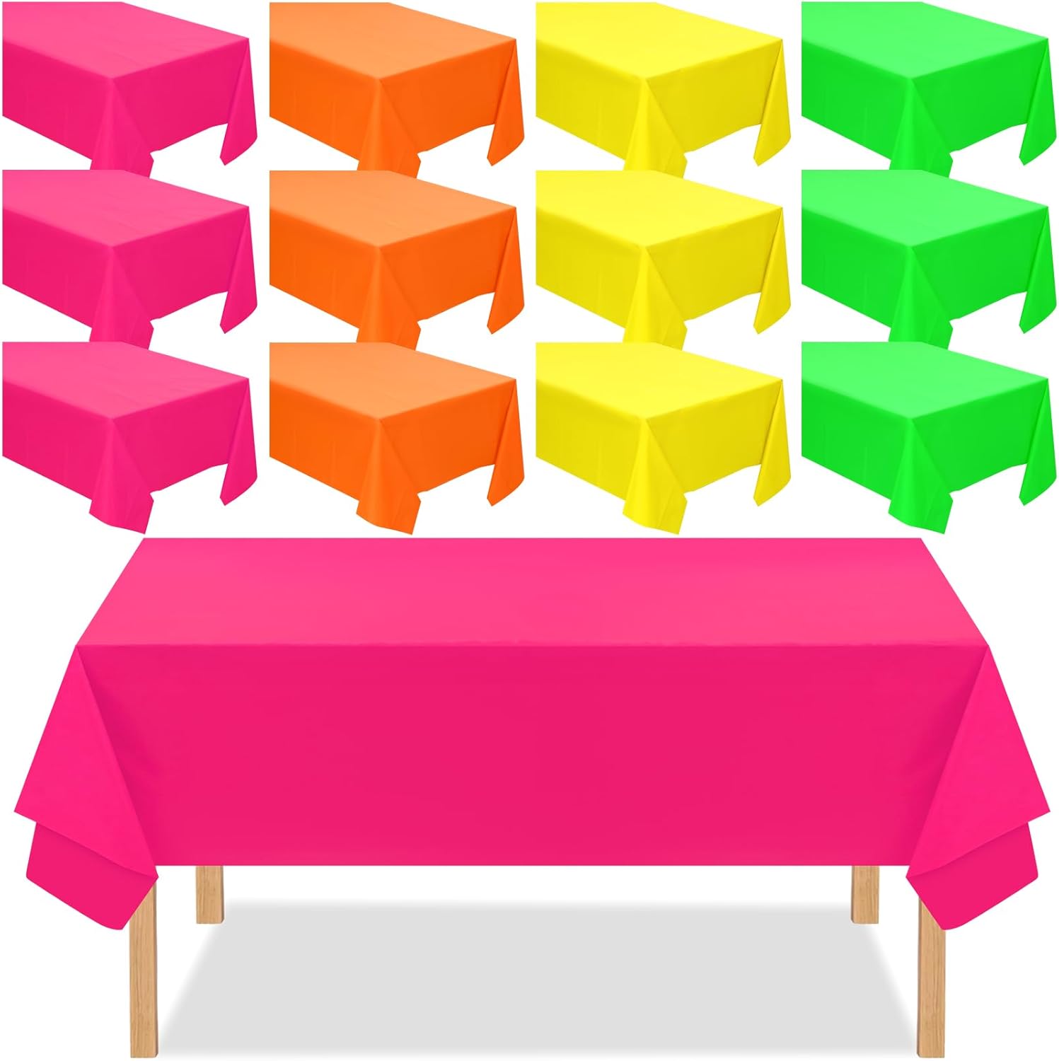 12 Pack Assorted Color Plastic Tablecloth Disposable Rectangle Table Cover Neon Party Supplies or Neon Party Birthday Wedding Picnic Home Decorations(54 x 72 Inch)