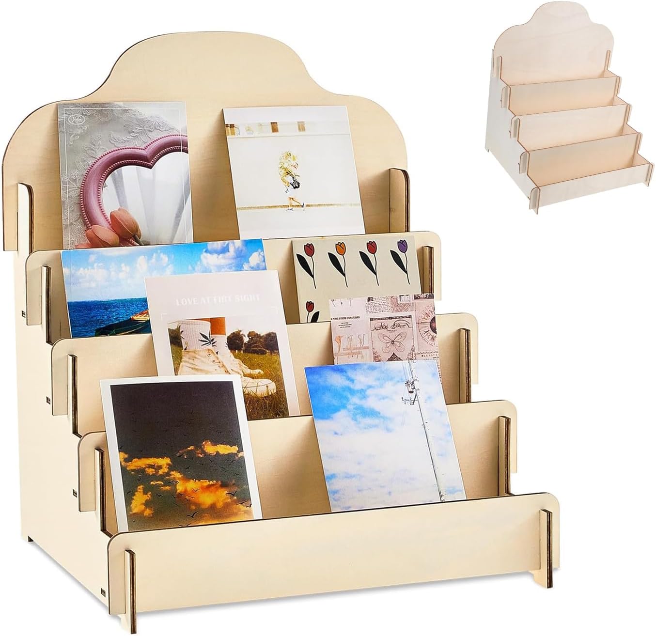 Greeting Card Display Stands 4Tier Durable Wooden Stickers Display Risers Multipurpose Portable Blank Retail Display Shelves Card Display Rack for Greeting Card Photos Postcard Literature (1) Greeting Card Display Stands 4Tier Durable Wooden Stickers Display Risers Multipurpose Portable Blank Retail Display Shelves Card Display Rack for Greeting Card Photos Postcard Literature (1)