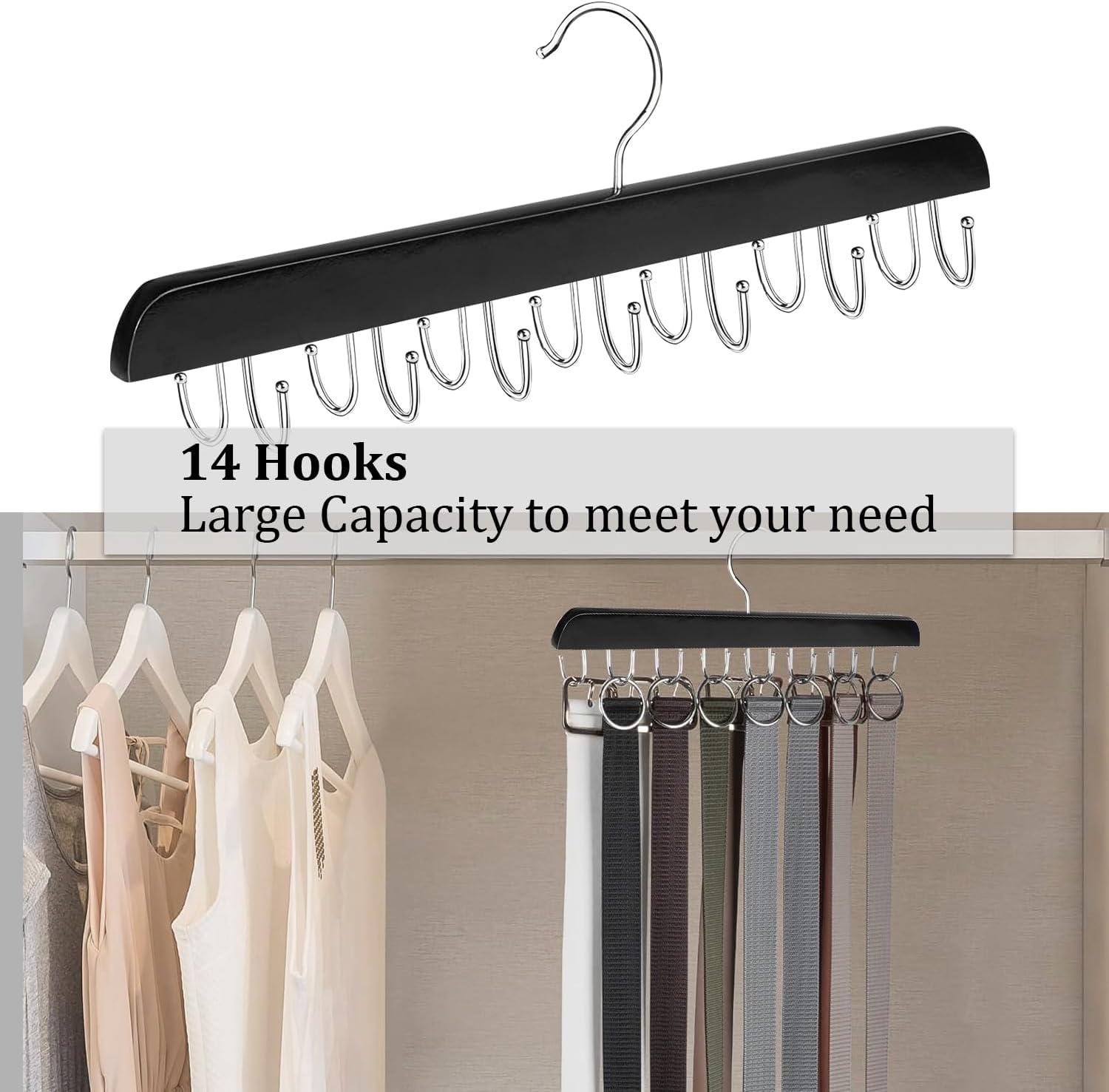 Belt Hanger Belt Organizer Tie Rack Tank Top Bra Hanger Tie Hanger Bra Organizer for Closet with 14 Hooks