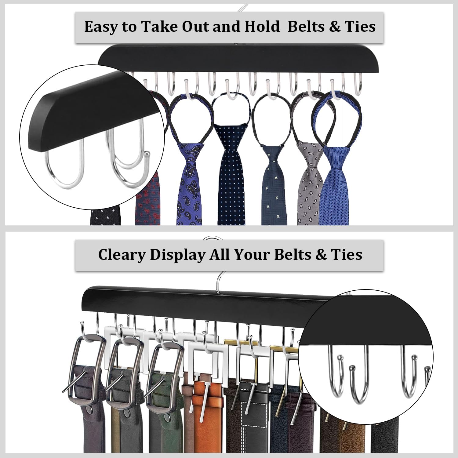 Belt Hanger Belt Organizer Tie Rack Tank Top Bra Hanger Tie Hanger Bra Organizer for Closet with 14 Hooks