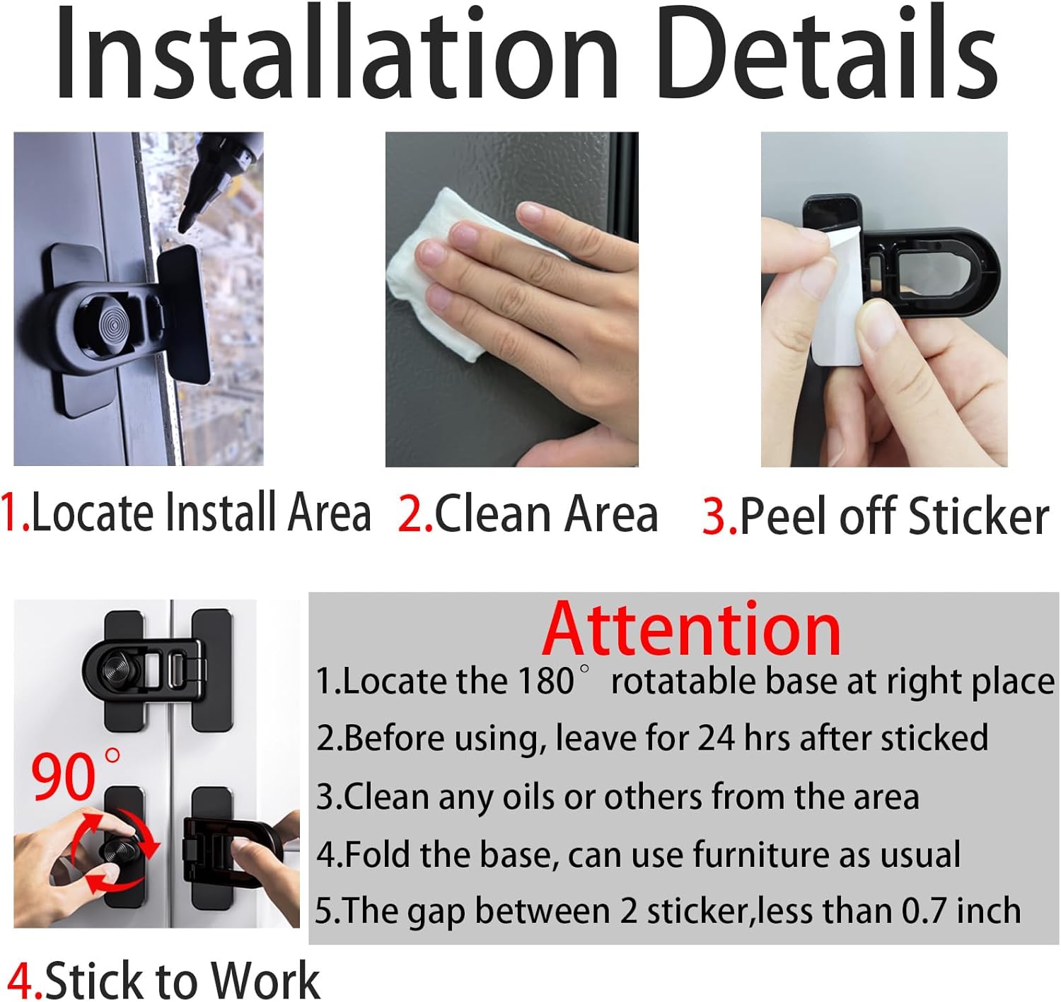 2-Pack Refrigerator Lock Baby Proofing for Cabinet Door Drawer Freezer RV Oven Cupboard Closet Kitchen