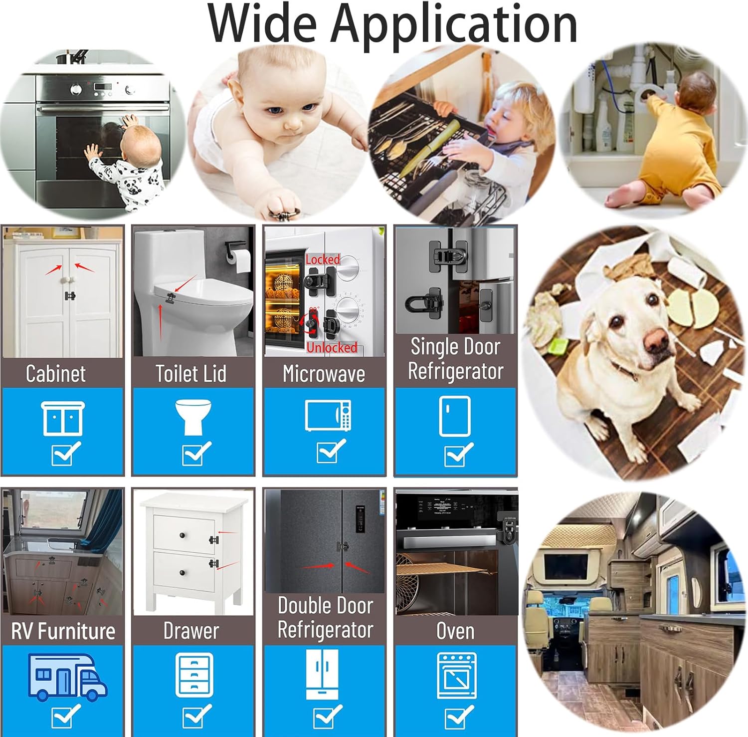 2-Pack Refrigerator Lock Baby Proofing for Cabinet Door Drawer Freezer RV Oven Cupboard Closet Kitchen