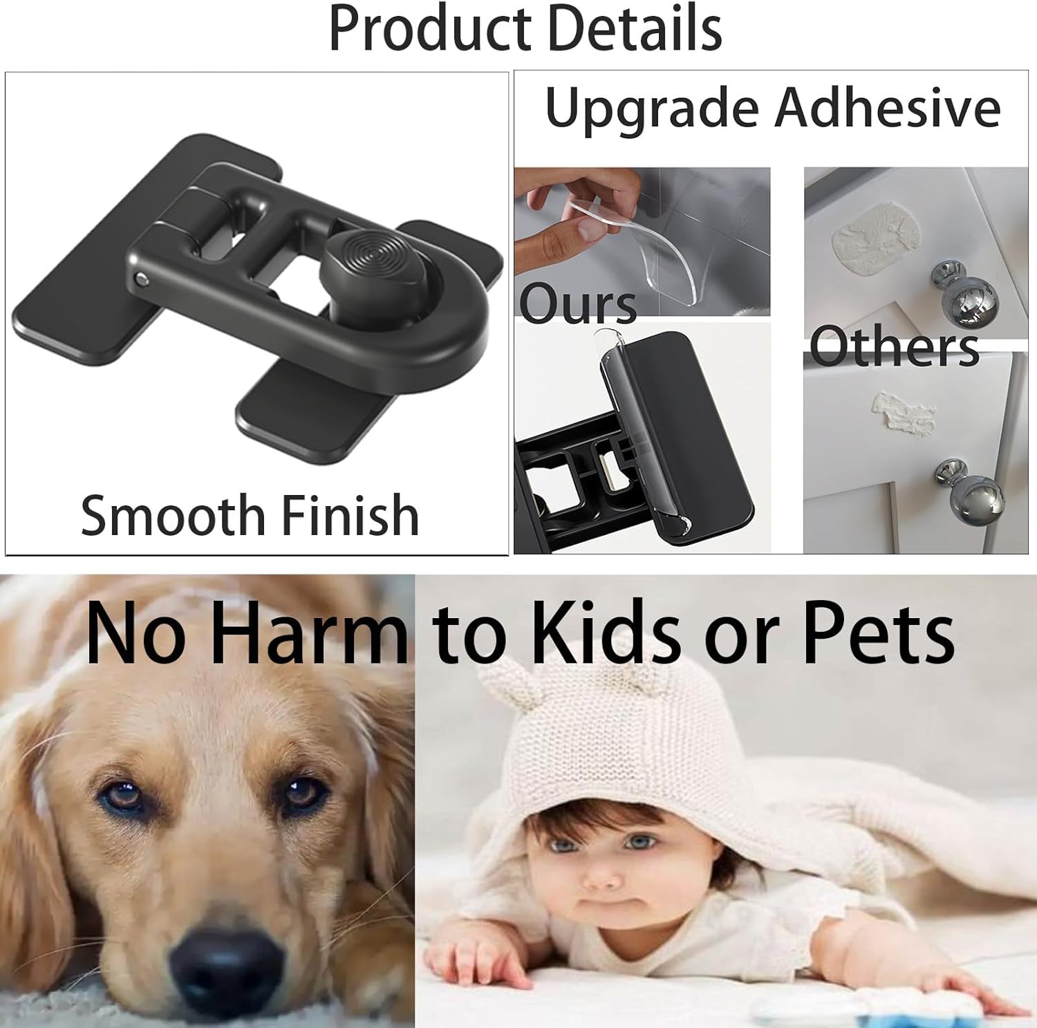 2-Pack Refrigerator Lock Baby Proofing for Cabinet Door Drawer Freezer RV Oven Cupboard Closet Kitchen