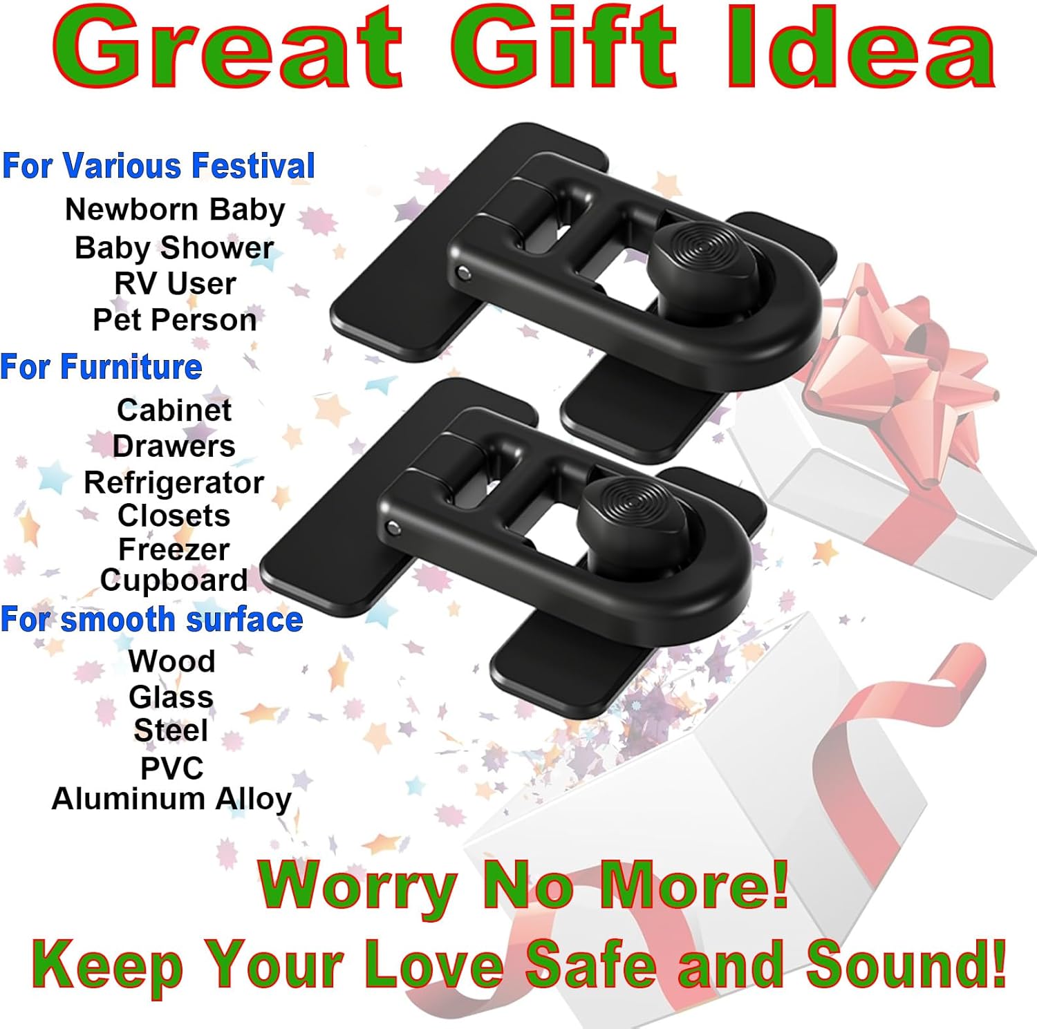 2-Pack Refrigerator Lock Baby Proofing for Cabinet Door Drawer Freezer RV Oven Cupboard Closet Kitchen