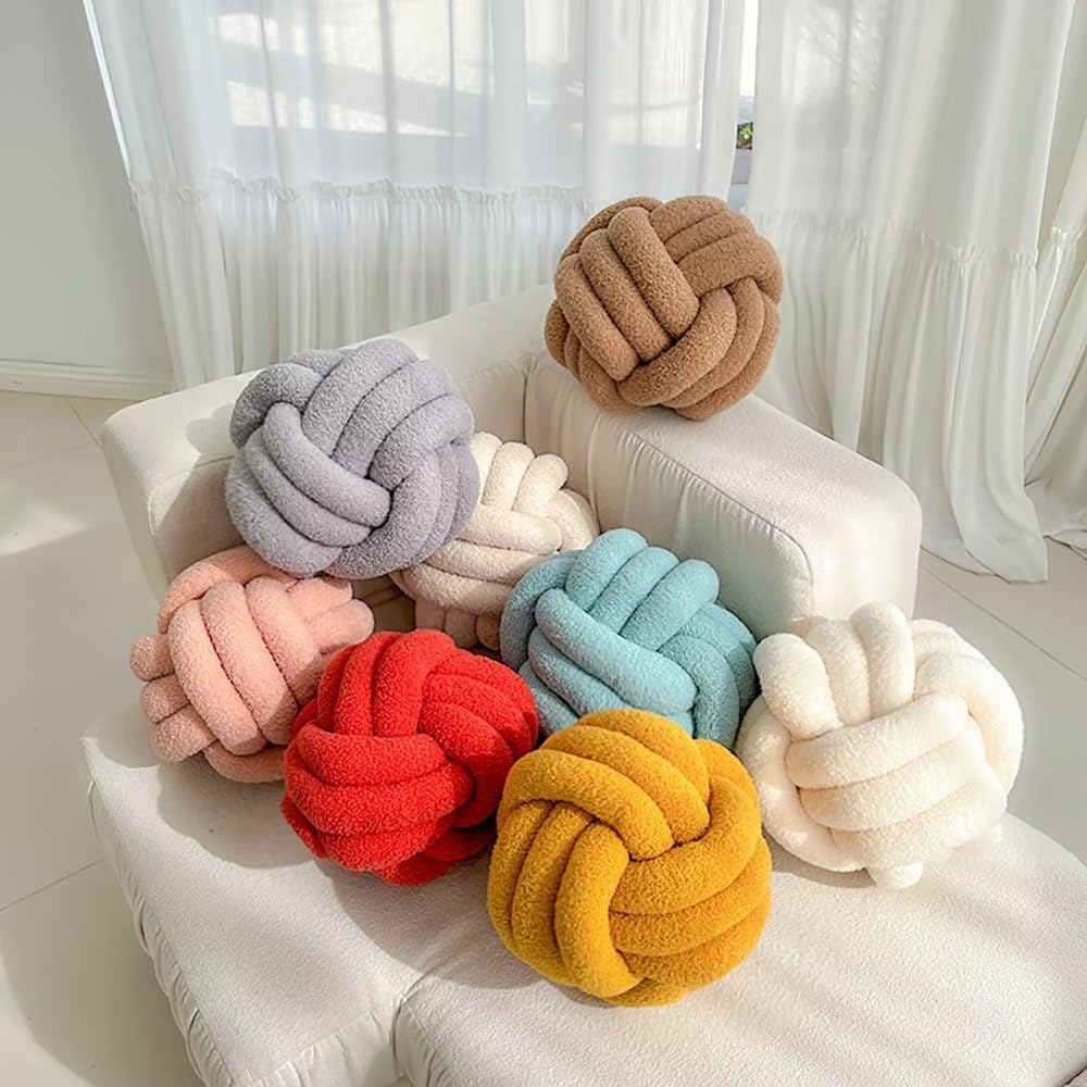 Decorative Throw Knot Pillow Ball for Home Chair Sofa Couch Bed Aesthetic Round Decor Pillows Lambswool Knotted Pillow Cushion (Ivory White