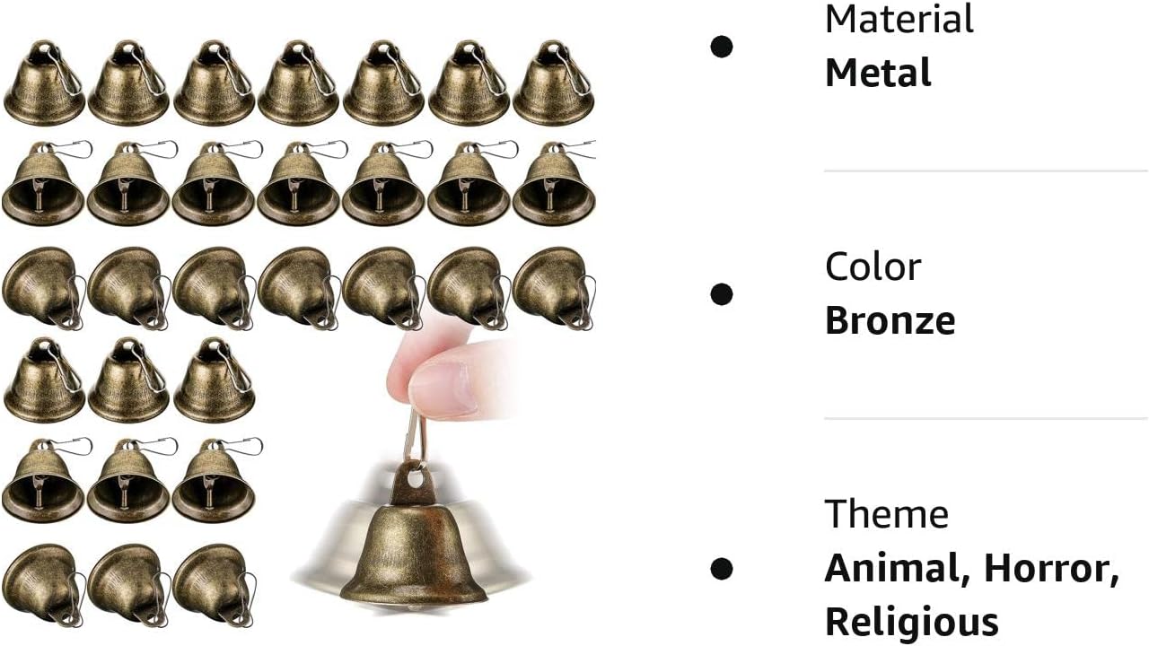 30 Pieces Craft Bells Small Brass Bells for Crafts Vintage Bells with Spring Hooks for Hanging Wind Chimes Making Dog Training Doorbell Christmas Tree Wedding Decor