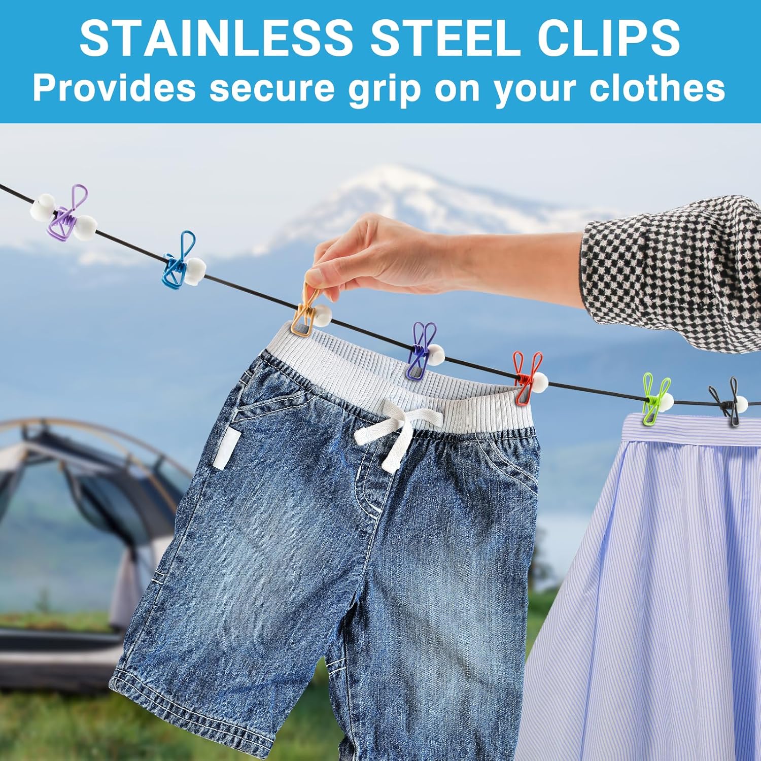 Retractable Travel Clothesline - Glow in The Dark Portable Clothes Line - 7.5ft/2.2m Camping Clotheslines for Outside