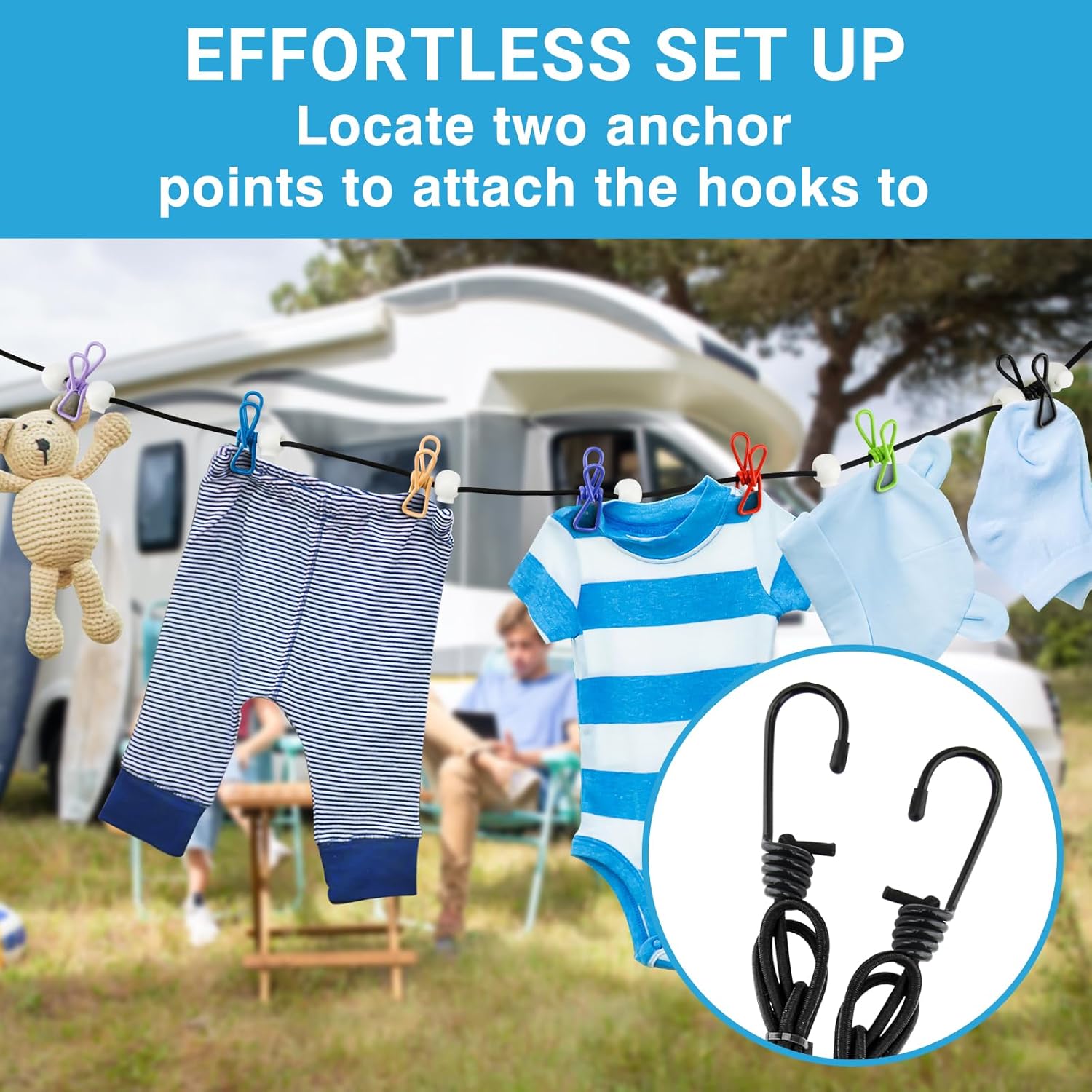 Retractable Travel Clothesline - Glow in The Dark Portable Clothes Line - 7.5ft/2.2m Camping Clotheslines for Outside