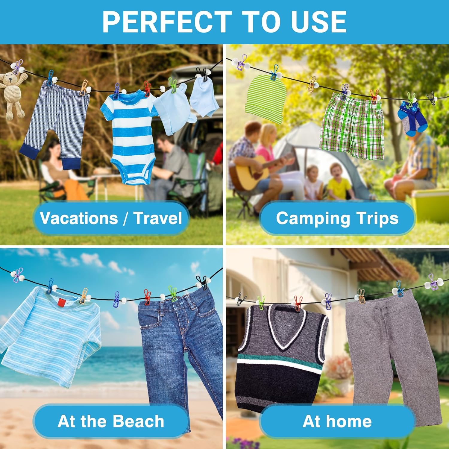 Retractable Travel Clothesline - Glow in The Dark Portable Clothes Line - 7.5ft/2.2m Camping Clotheslines for Outside
