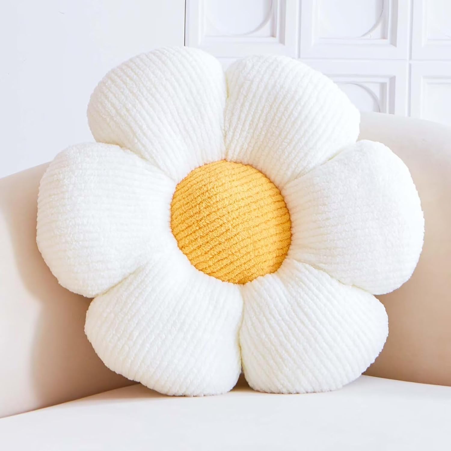 White Flower Decorative Throw Pillow for Bed Couch