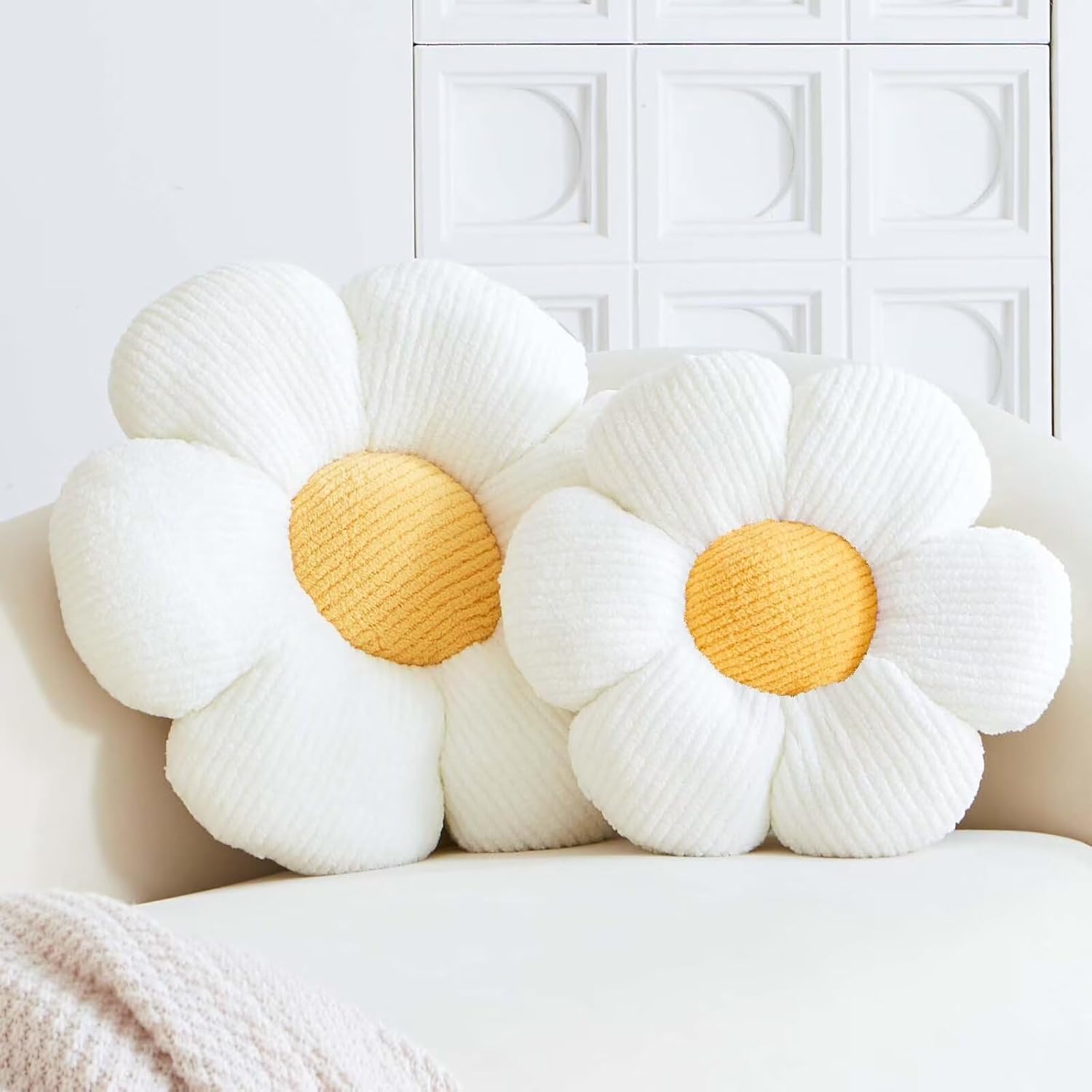 White Flower Decorative Throw Pillow for Bed Couch