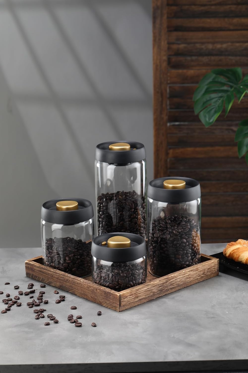 Airtight Borosilicate Glass Coffee Bean Storage Container with Vacuum Sealed Lid