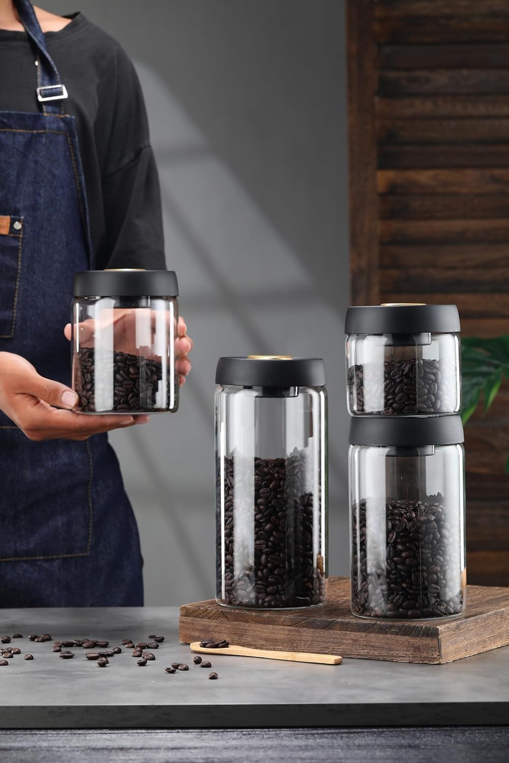 Airtight Borosilicate Glass Coffee Bean Storage Container with Vacuum Sealed Lid