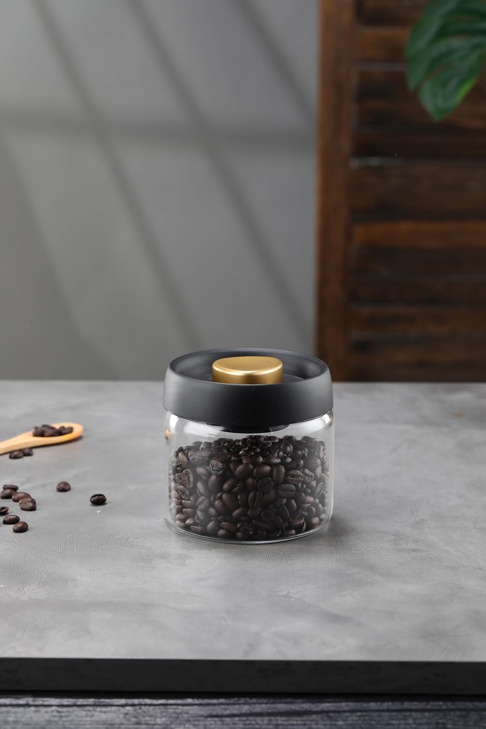 Airtight Borosilicate Glass Coffee Bean Storage Container with Vacuum Sealed Lid