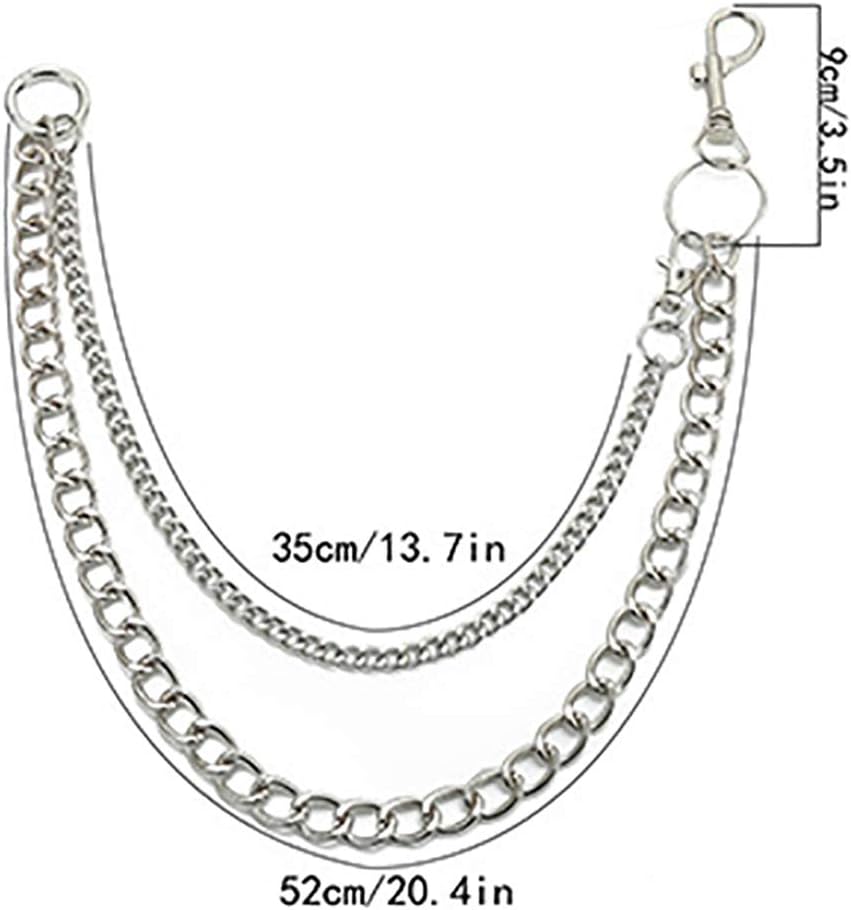 Bomine Hip Hop Pants Jean Chain Goth Punk Silver Trousers Chains Biker Heavy Thick Wallet Pocket Chains Silver Keychains Body Jewelry for Men and Women (Silver)