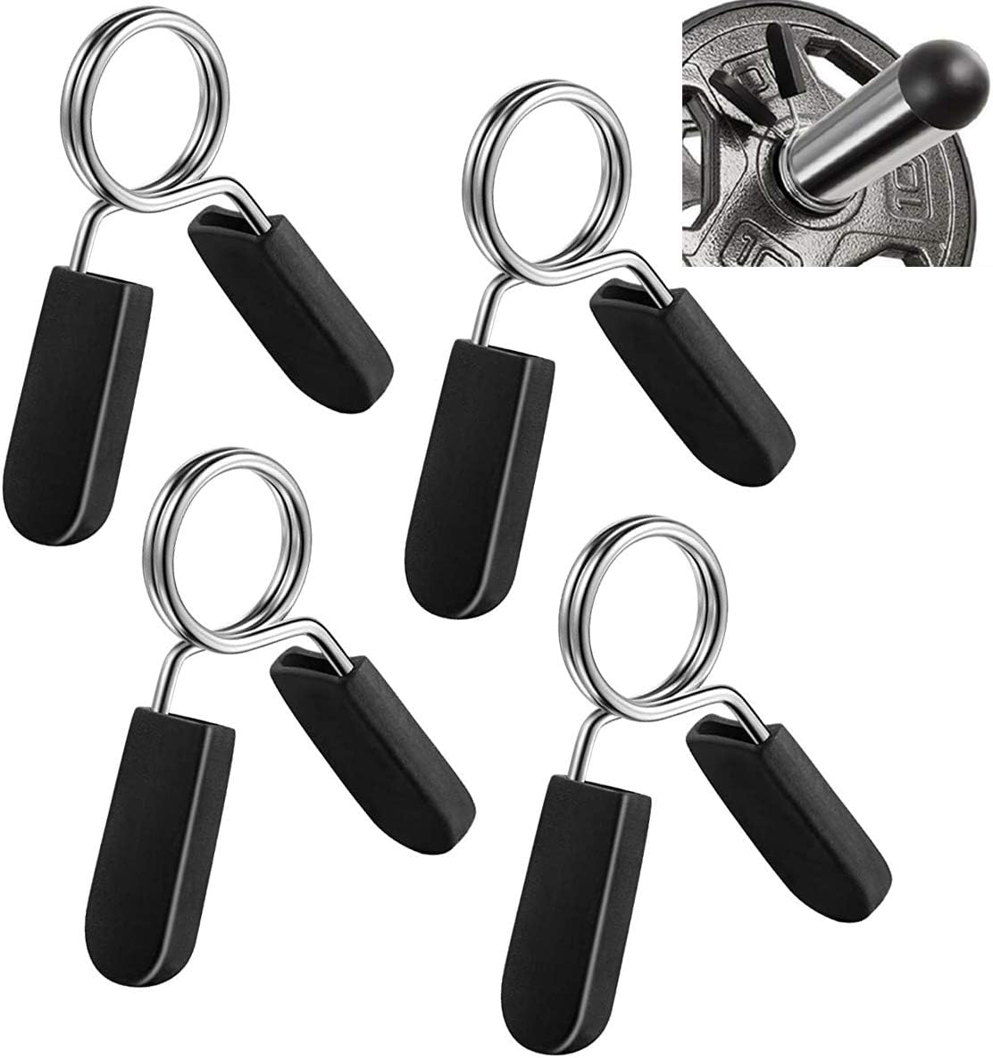 1 inch (25 mm) Spring Clip Collars with Easy-Grip Handle for Smooth Dumbbell Handle or Weightlifting Barbell (Pack of 4)