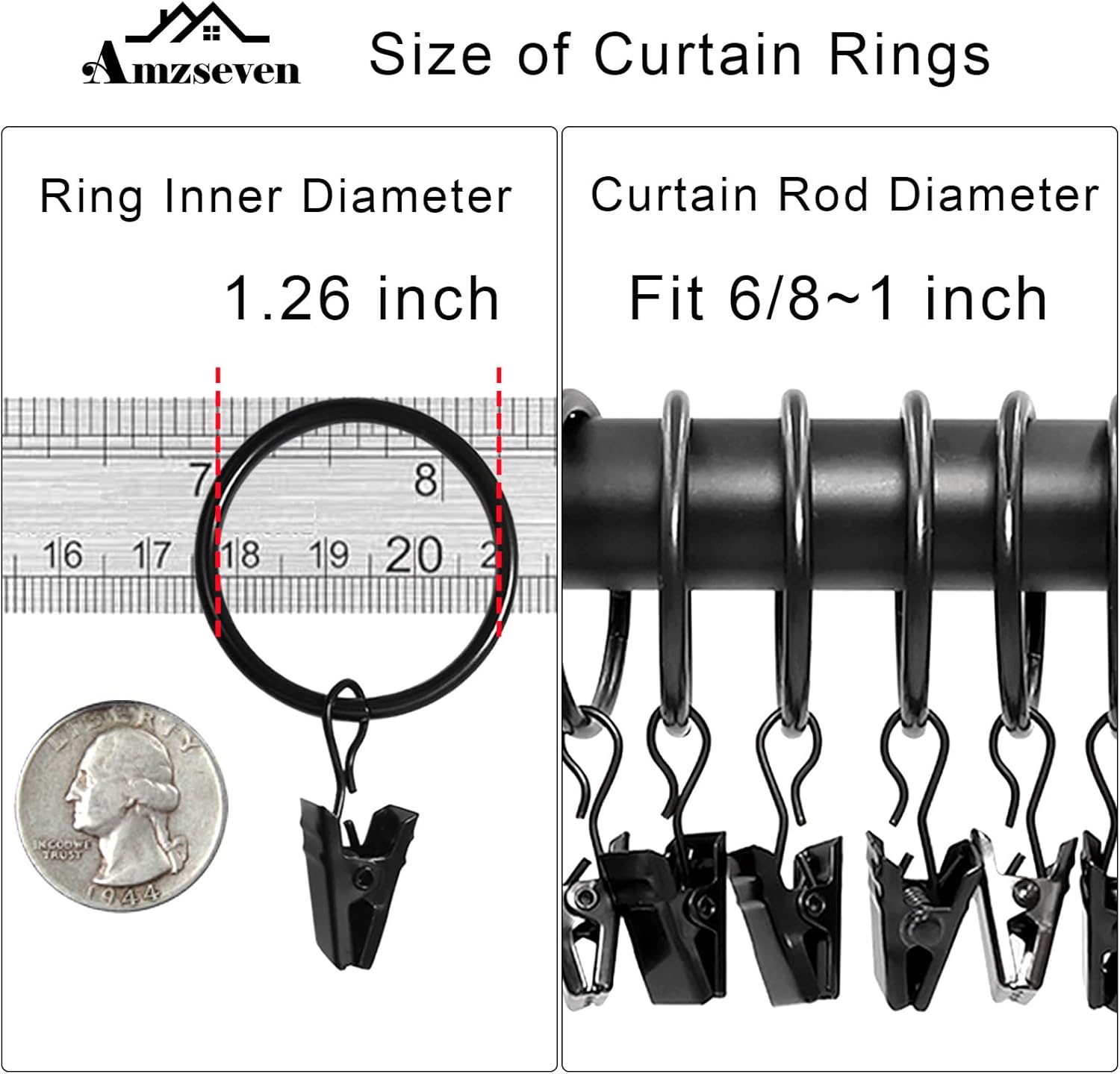 40 Pack Curtain Rings with Clips