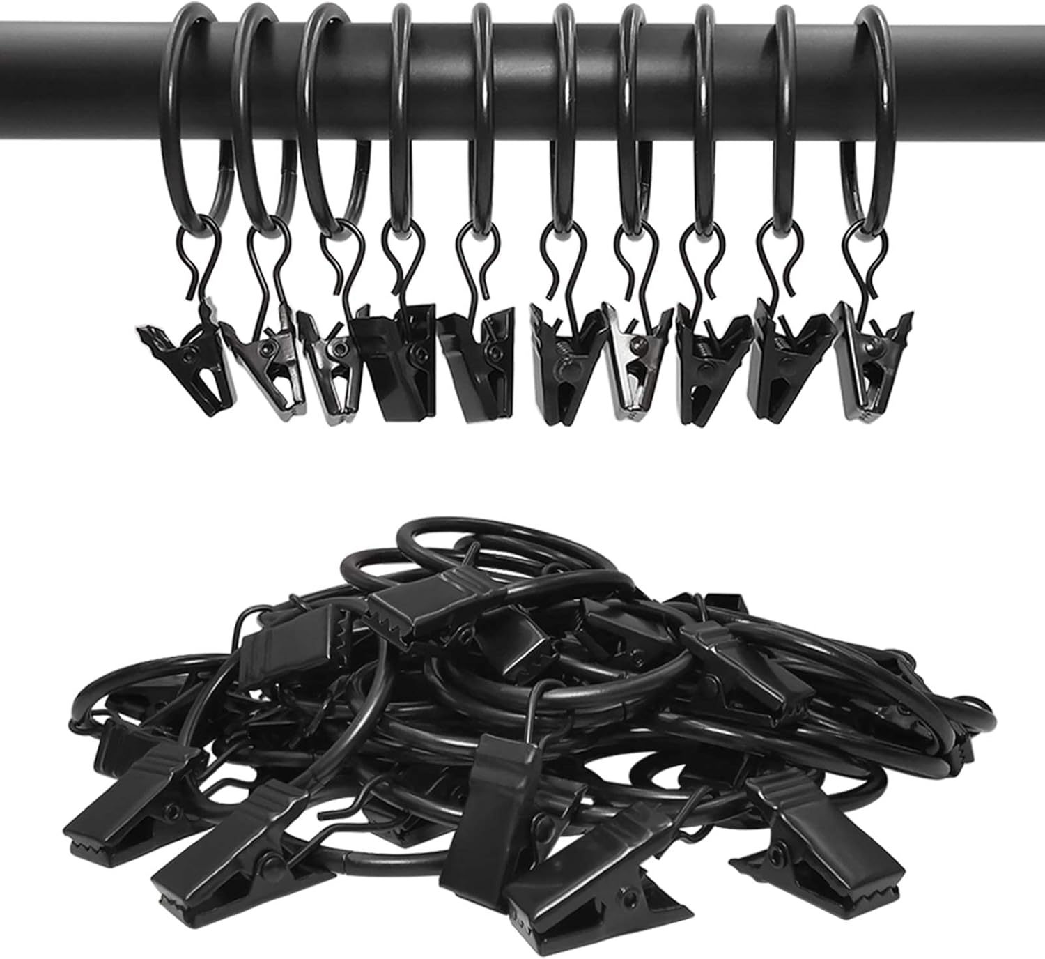 40 Pack Curtain Rings with Clips