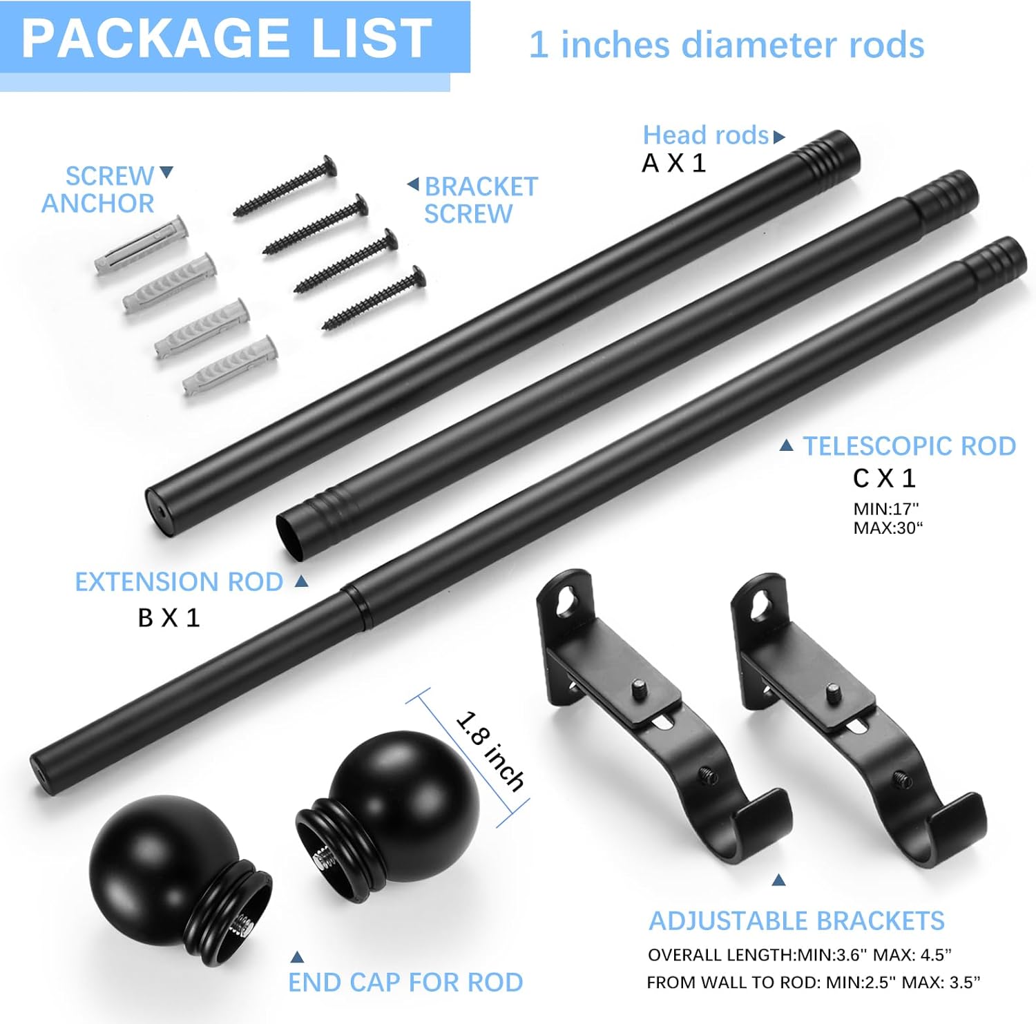 Curtain Rods for Windows 16 to 48 Inches