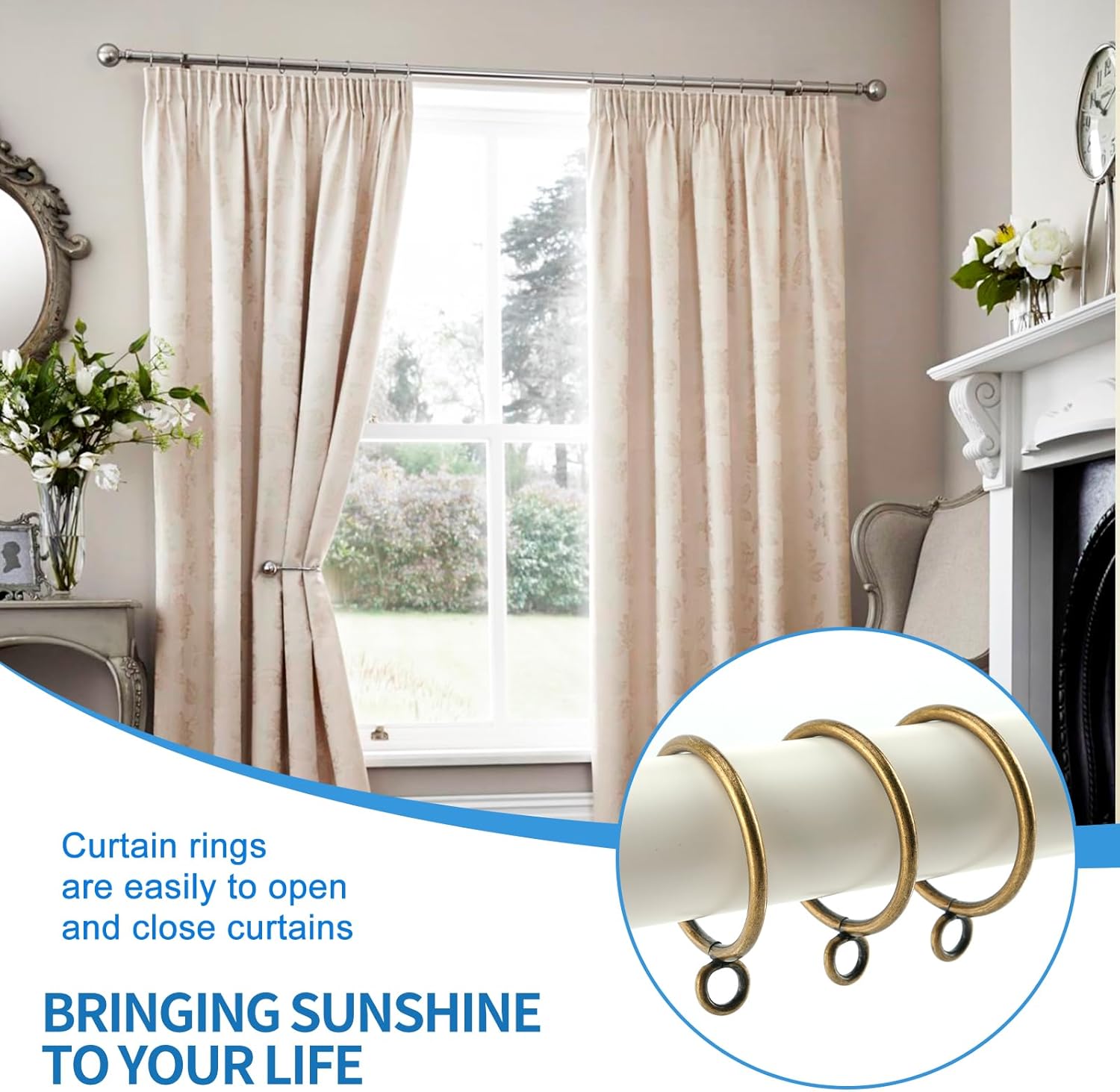 44 Pack Curtain Rings with Eyelets