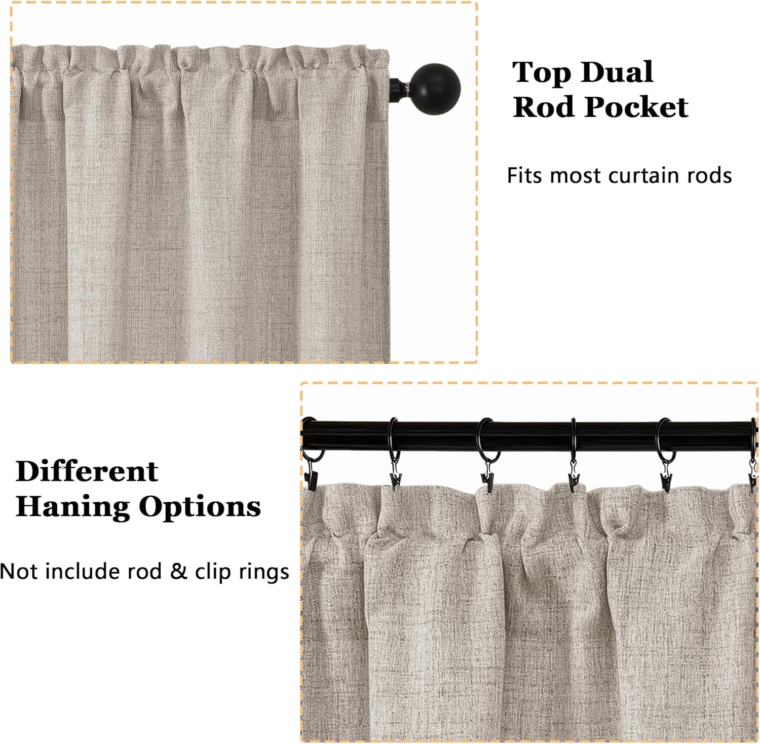Linen Valances for Windows 1 Pcs