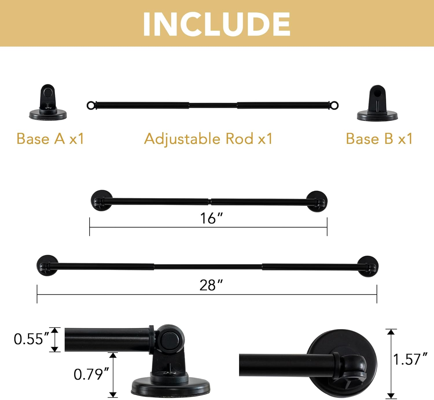 1 PACK Magnetic Curtain Rods for Metal Doors 16" to 28"