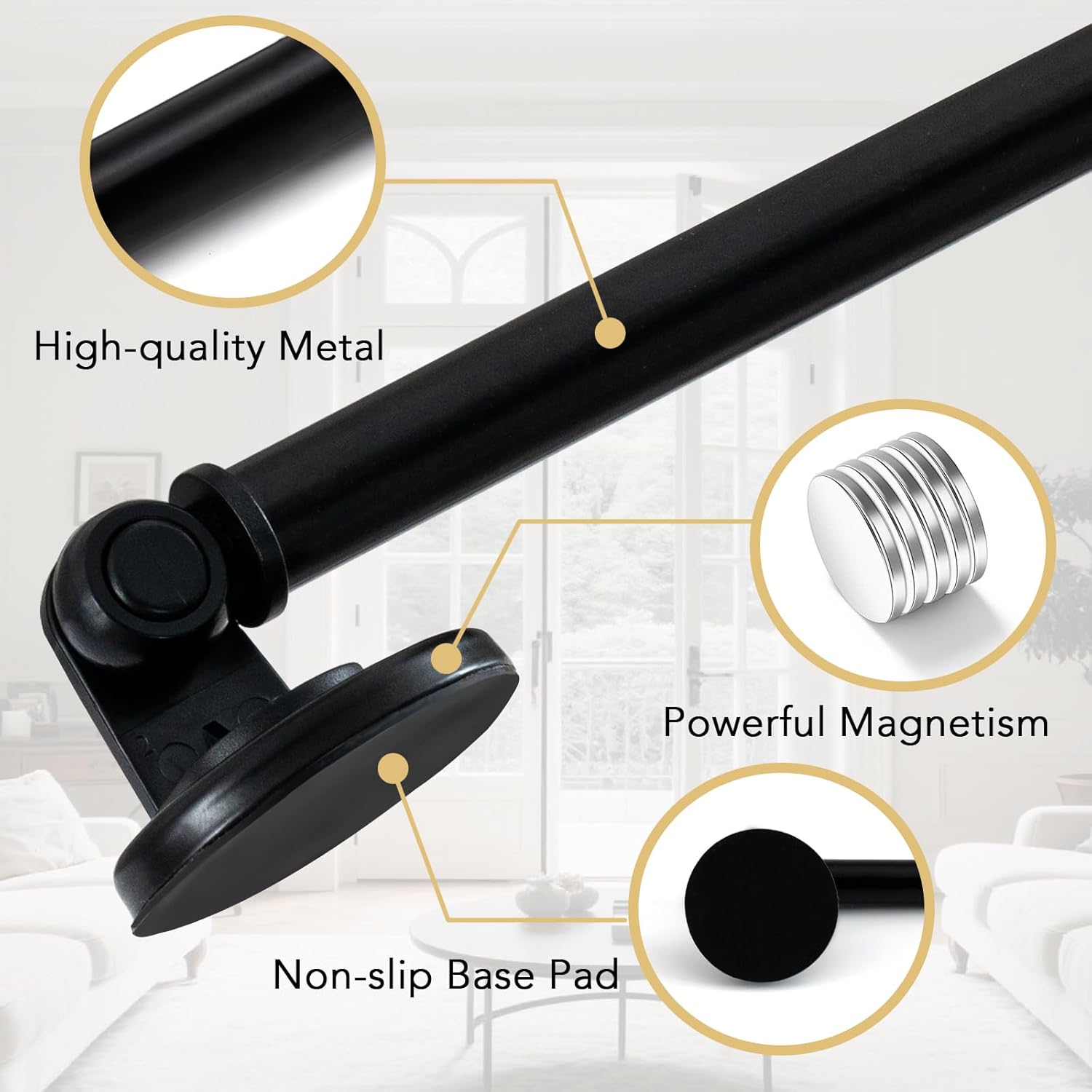 1 PACK Magnetic Curtain Rods for Metal Doors 16" to 28"