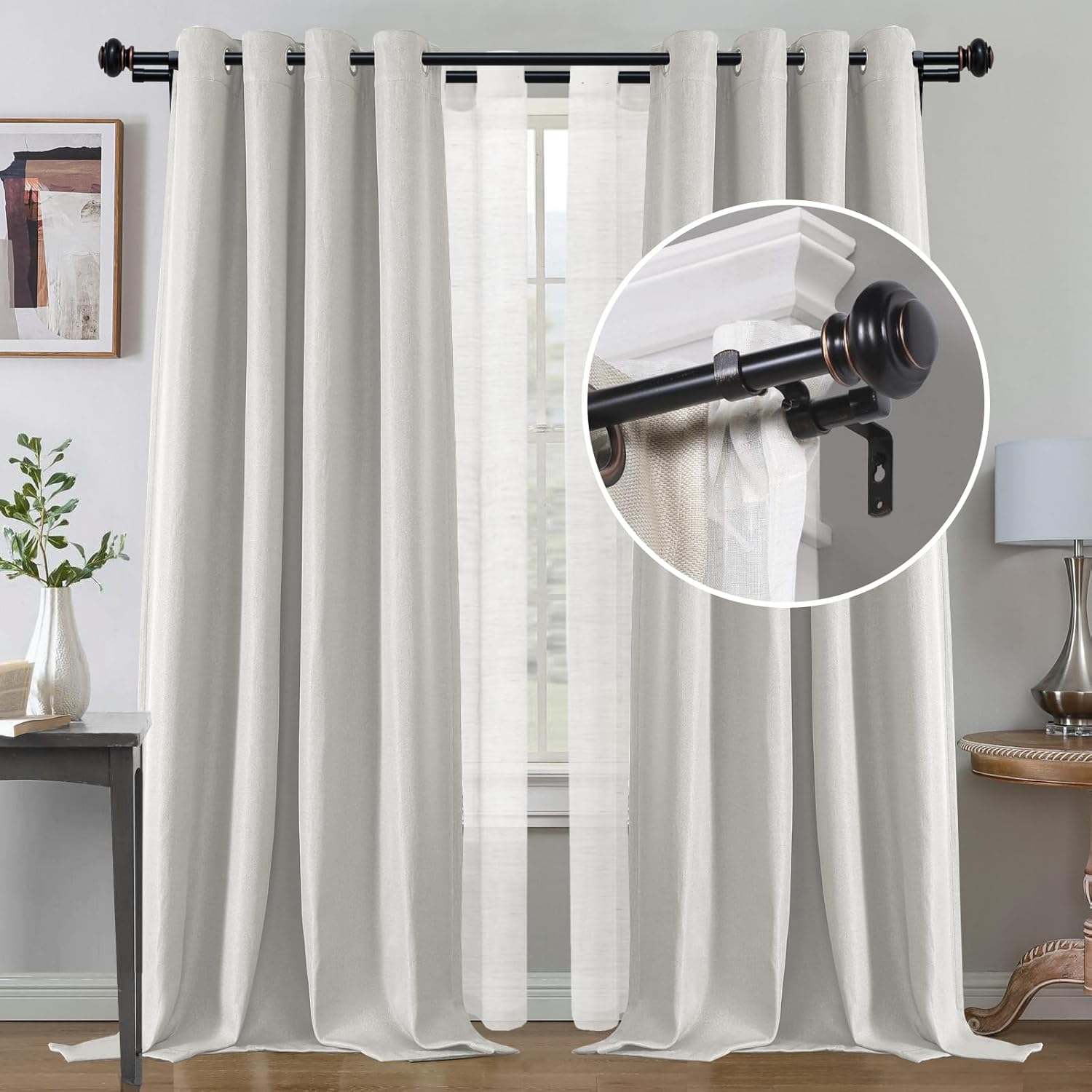 Double Curtain Rods for Windows 16.2 to 90.6 Inches 3/4 inch Diameter Adjustable Decorative Telescoping Rod with Brackets Heavy Duty Splicing Rods