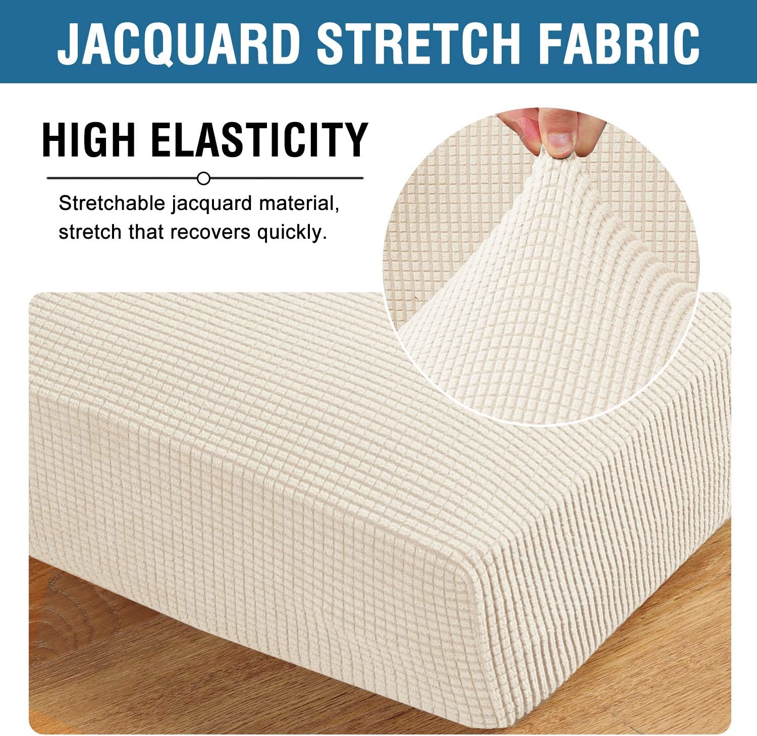 High Stretch Individual Seat Cushion Covers Sofa Slipcovers Couch Featuring Jacquard Textured Twill Fabric (3 Pack for 3 Sofa